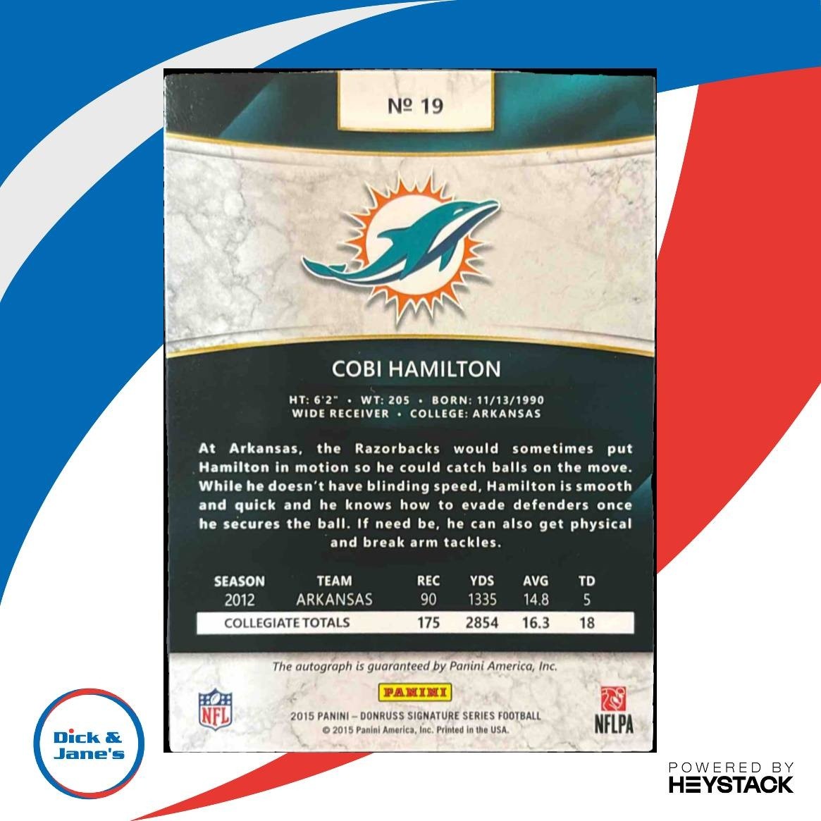 2015 Panini Donruss Signature Series Cobi Hamilton #19 Auto Miami Dolphins - Sports Cards