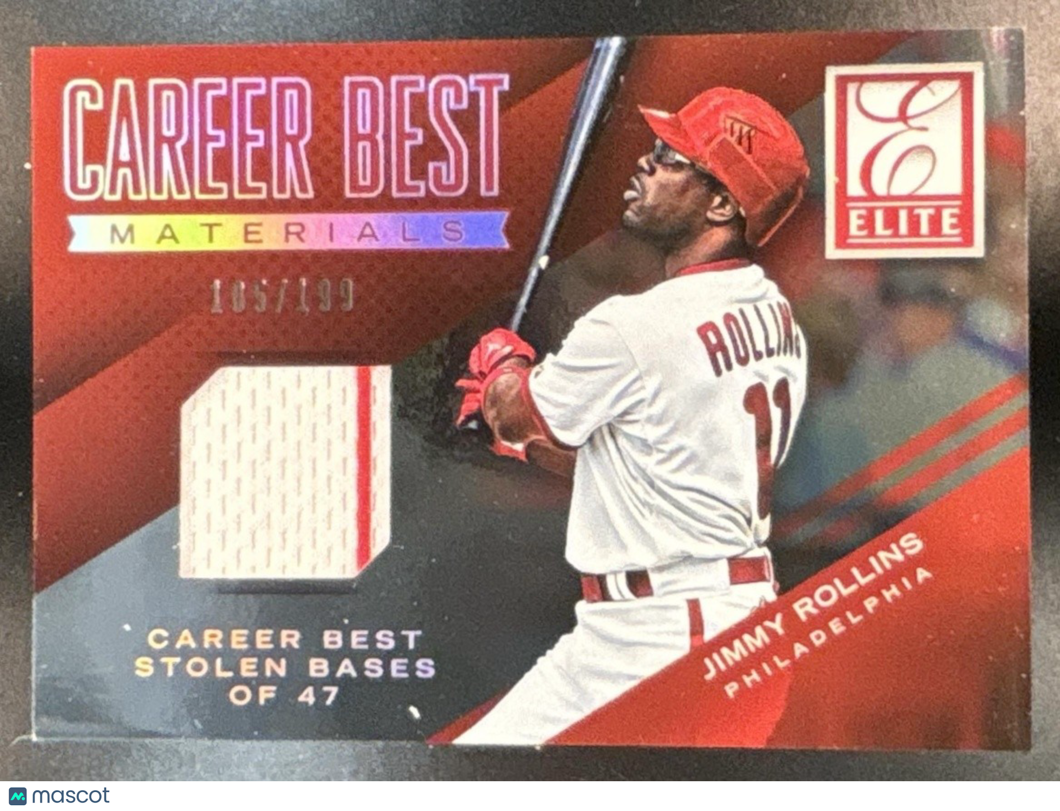 2015 Panini Elite Jimmy Rollins Career Bests Materials /199 #14 Phillies - Sports Cards