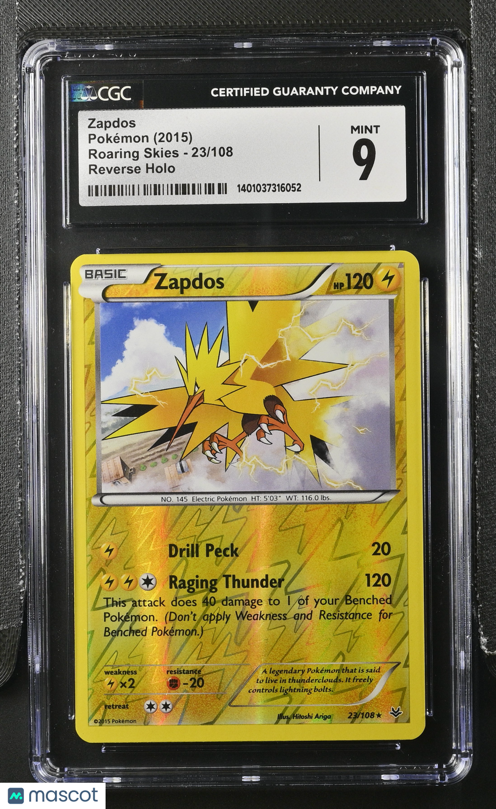 2015 Pokemon Roaring Skies Zapdos #23/108 Reverse Holo CGC 9 MINT - Graded TCG/CCG