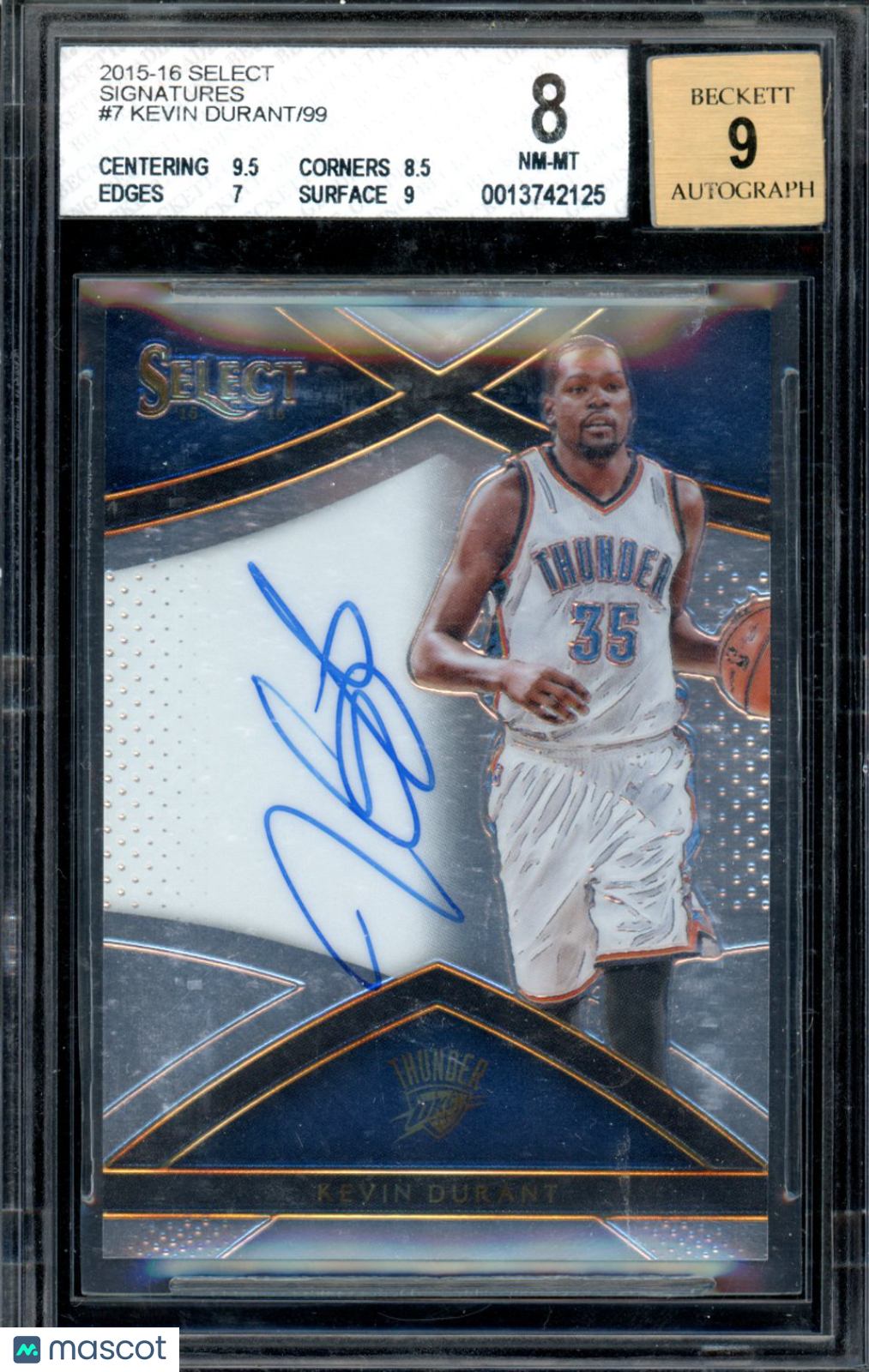 2015 Select Signatures Kevin Durant /99 #7 BGS 8 AUTO 9 Oklahoma City Thunder - Graded Sports Cards