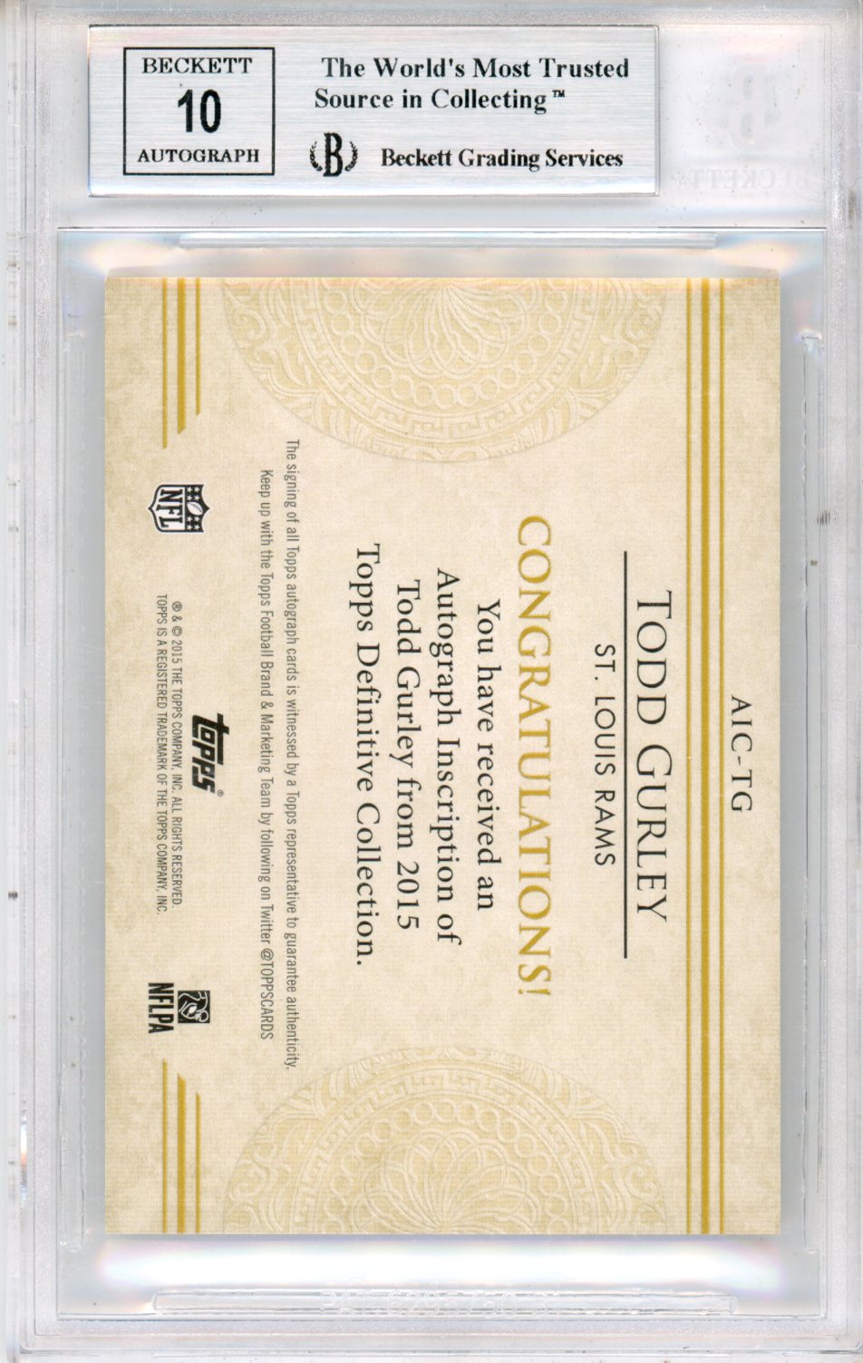 2015 Topps Definitive Collection Auto Inscriptions Todd Gurley/25 BGS 9 AUTO 10 - Graded Sports Cards