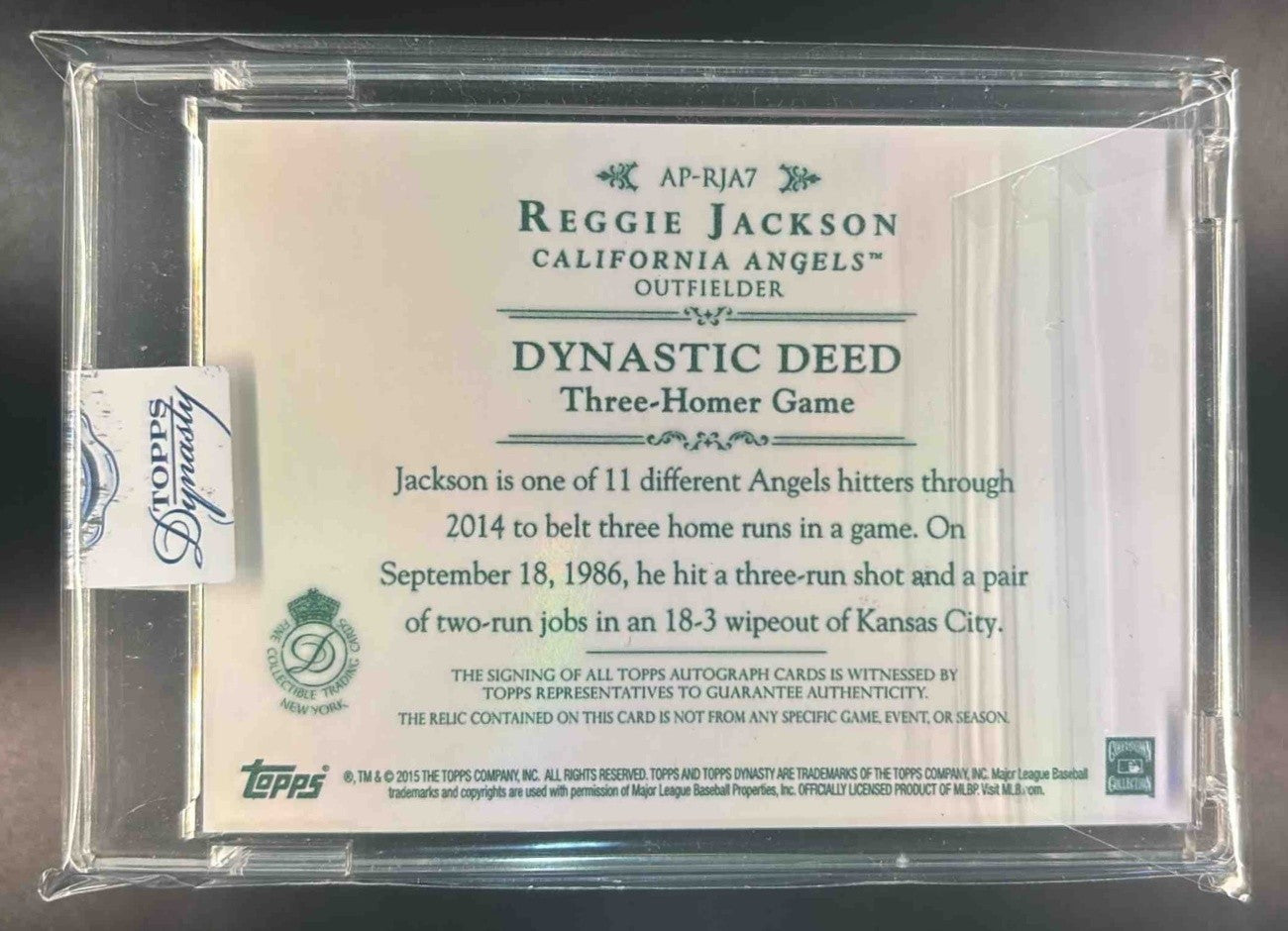 2015 Topps Dynasty Reggie Jackson Auto Patches Emerald 4/5 #AP-RJA7 Angels - Sports Cards
