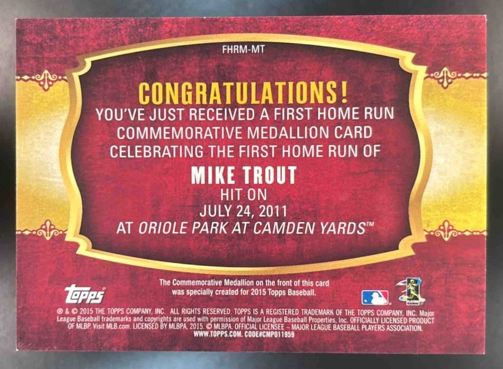 2015 Topps Mike Trout First Home Run Medallions Los Angeles Angels - Sports Cards