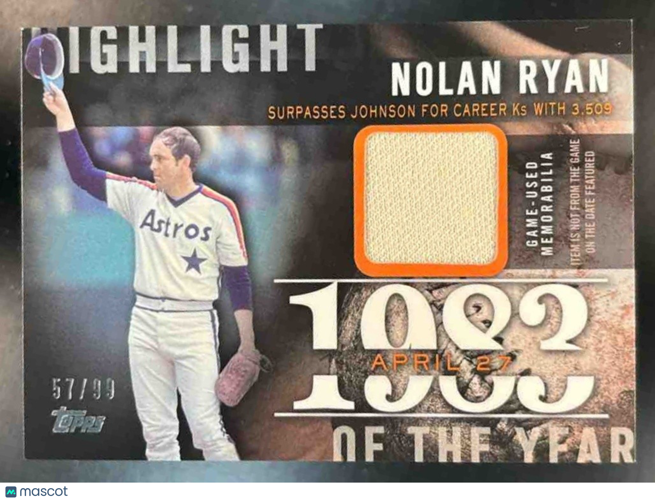 2015 Topps Nolan Ryan Highlight of the Year Relics /99 MEM Houston Astros - Sports Cards
