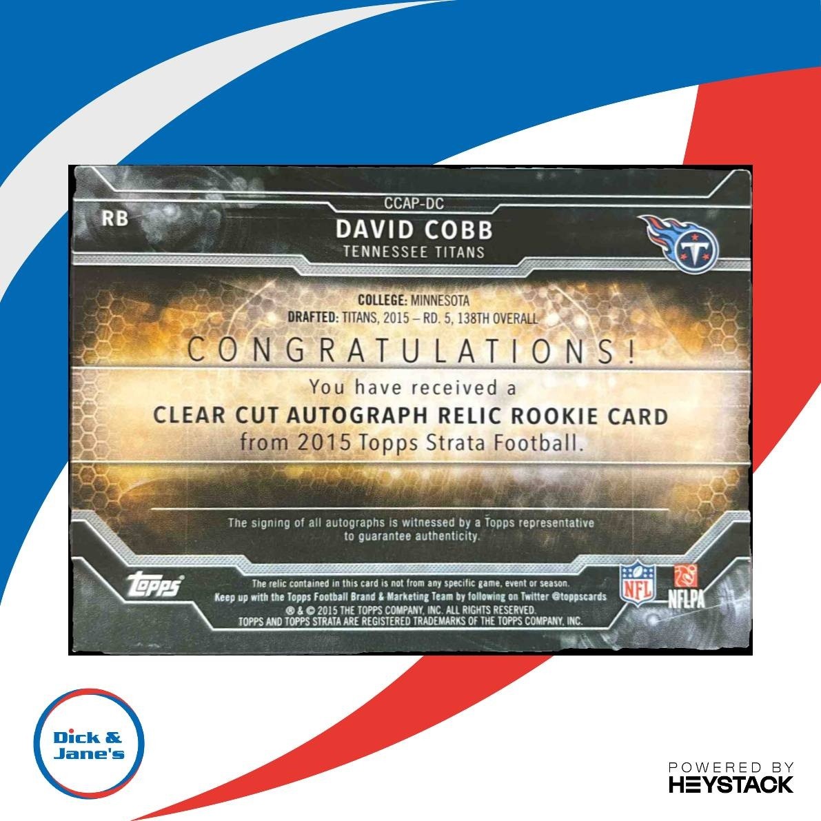2015 Topps Strata David Cobb Clear Auto Relic Rookies RC Tennessee Titans - Sports Cards