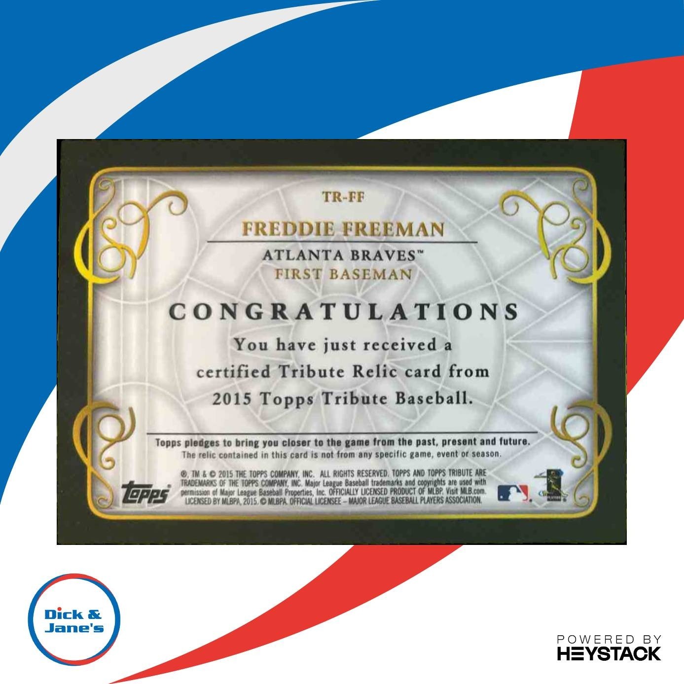 2015 Topps Tribute Freddie Freeman Relics Black 50/50 #TR-FF Atlanta Braves - Sports Cards