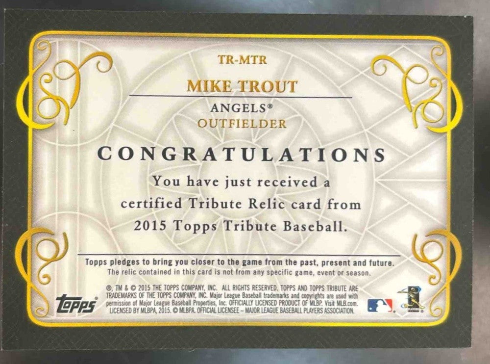 2015 Topps Tribute Mike Trout Relics Orange /75 #TR-MTR Los Angeles Angels - Sports Cards
