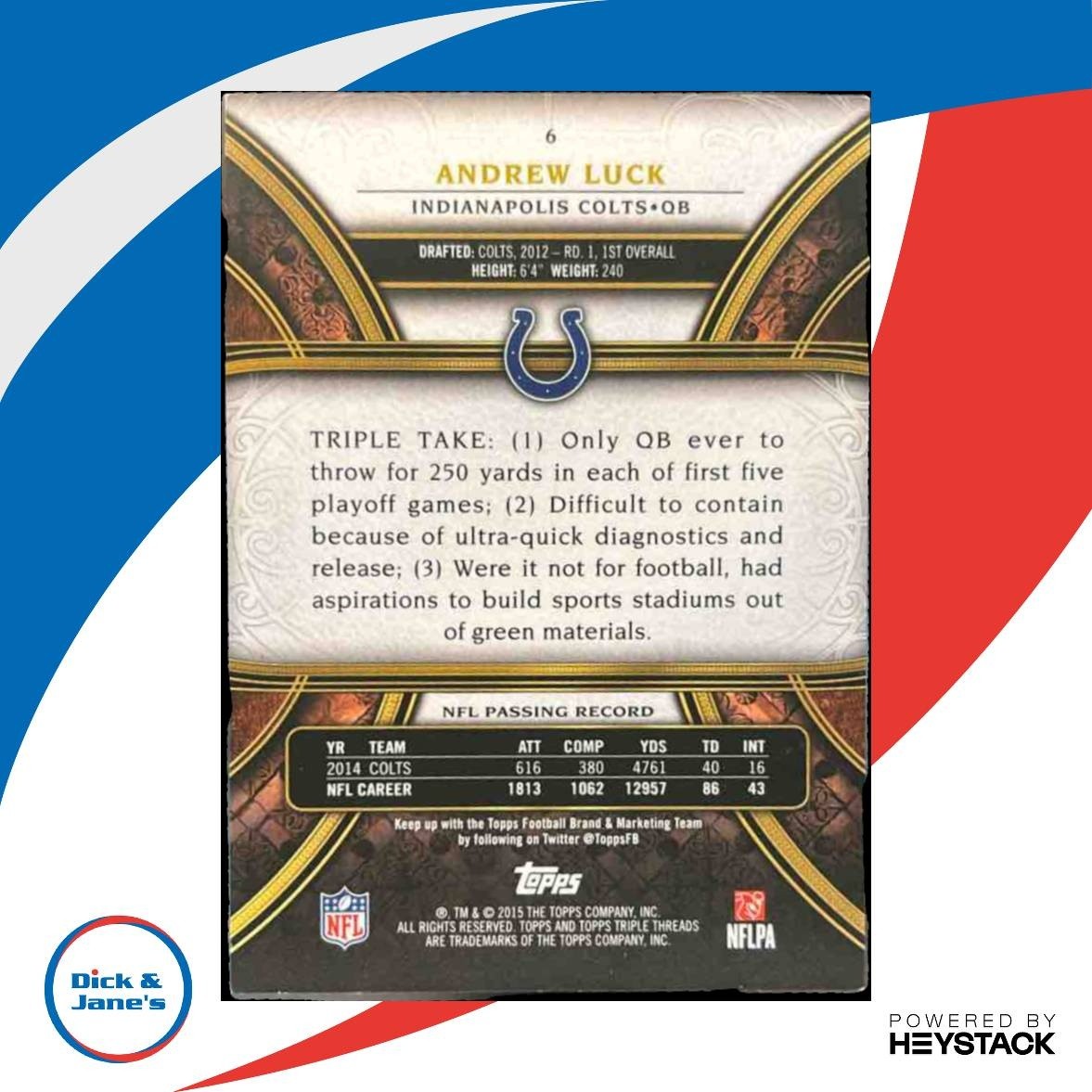 2015 Topps Triple Threads Andrew Luck Emerald 10/199 #6 Indianapolis Colts - Sports Cards