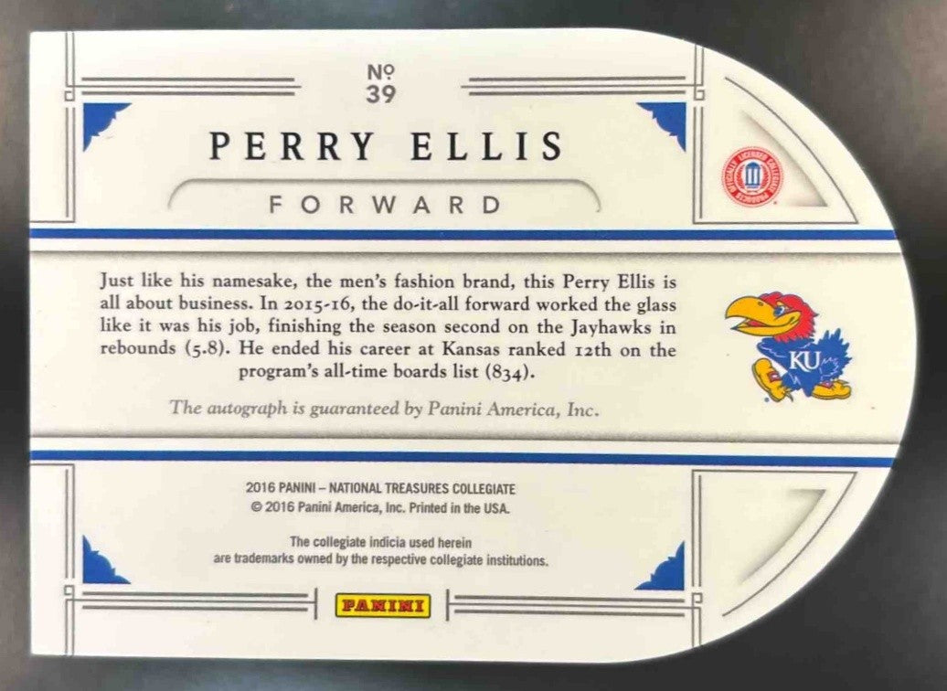 2016-17 National Treasures Collegiate Perry Ellis Auto Die Cut /99 Auto Jayhawks - Sports Cards