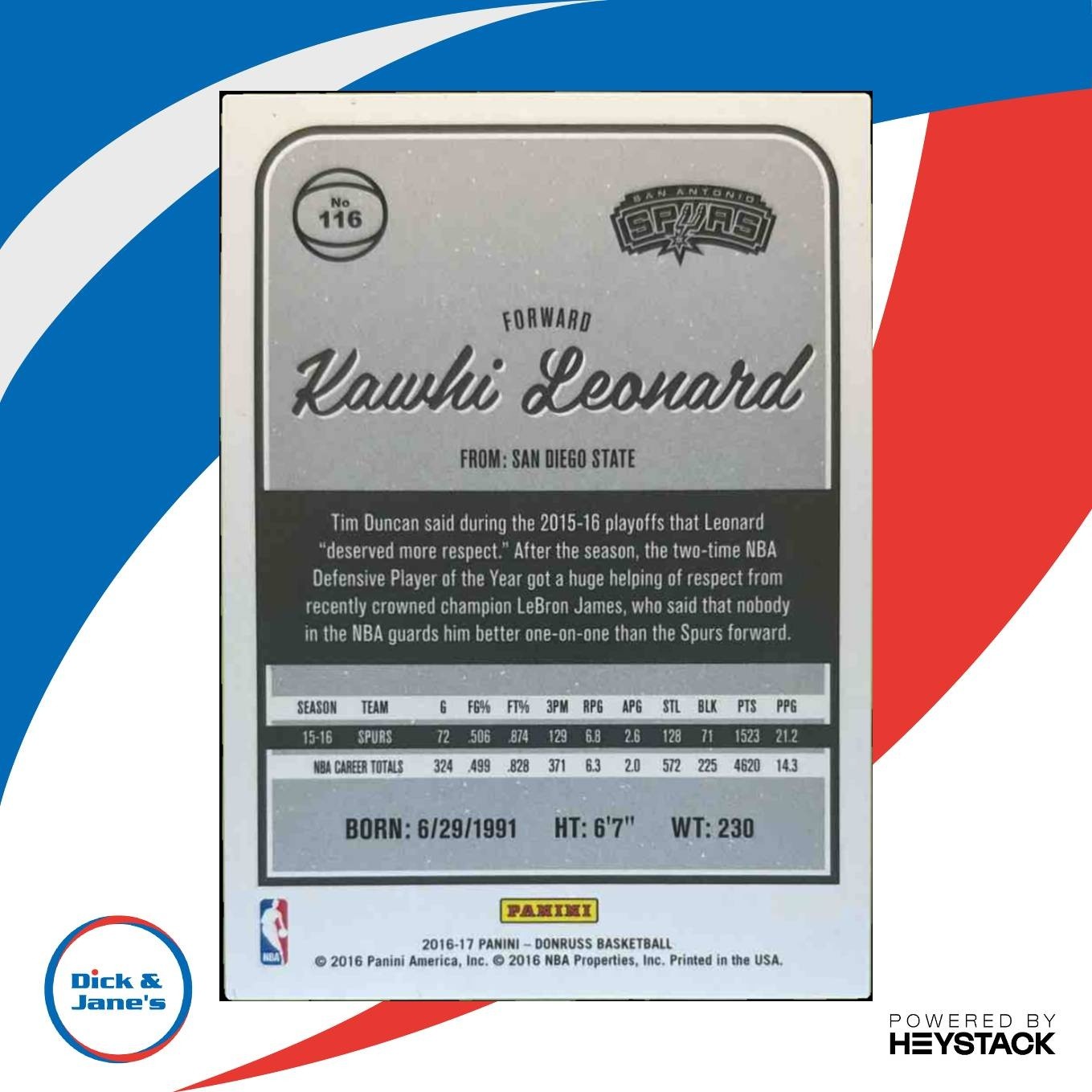 2016-17 Panini Donruss Kawhi Leonard #116 San Antonio Spurs - Sports Cards