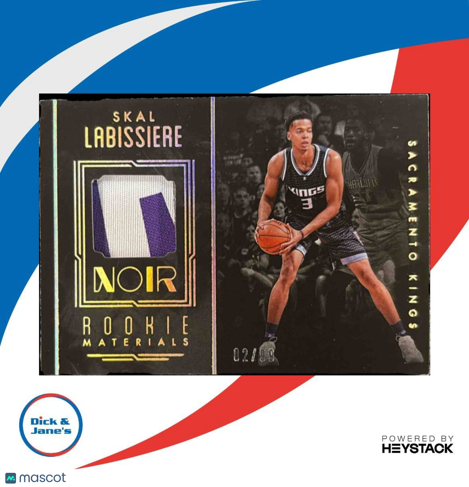 2016-17 Panini Noir Skal Labissiere Rookie Materials Color /99 #26 MEM RC Kings - Sports Cards