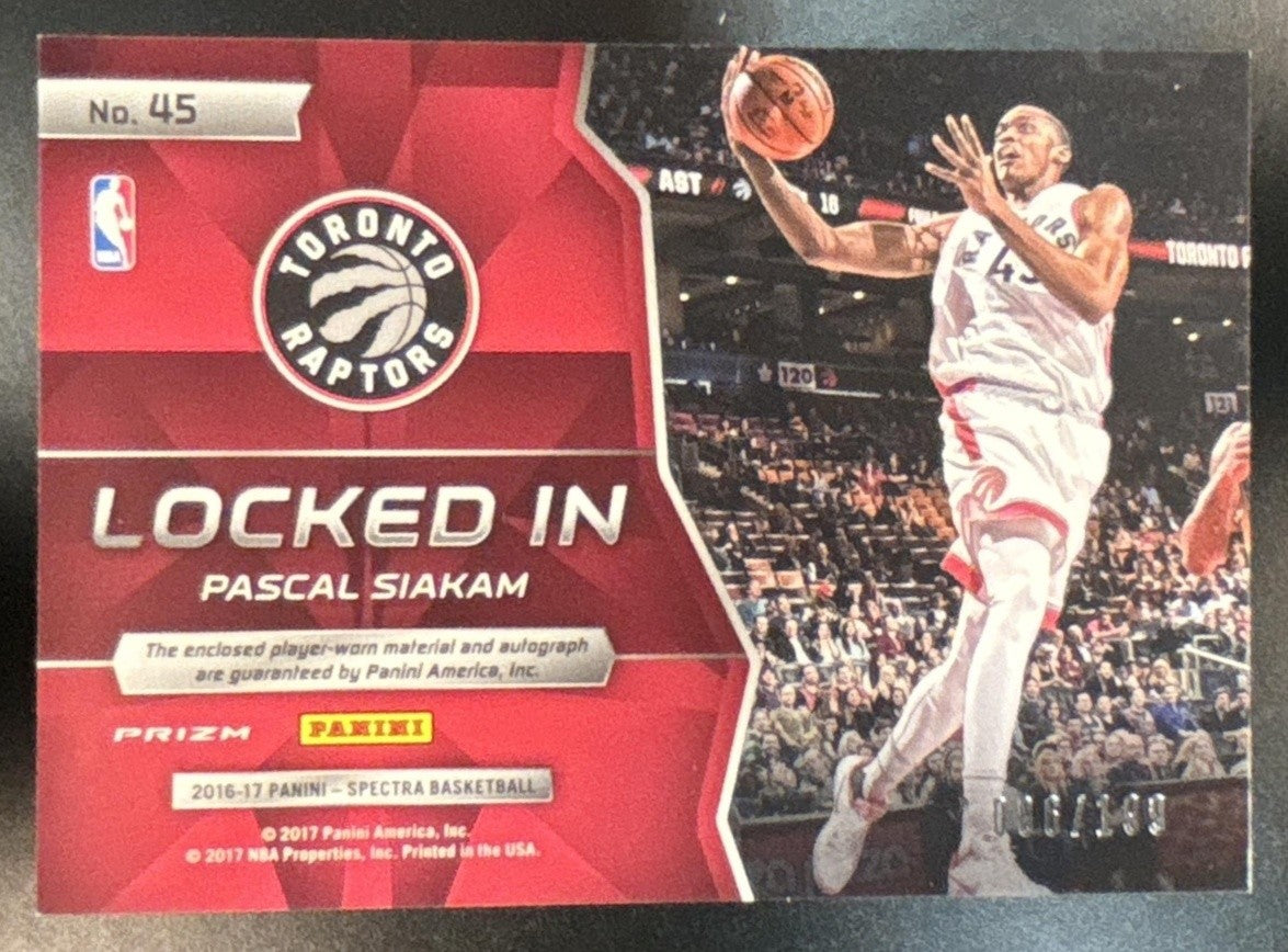 2016-17 Panini Spectra Pascal Siakam Locked In Patch Auto /199 #45 RC Raptors - Sports Cards