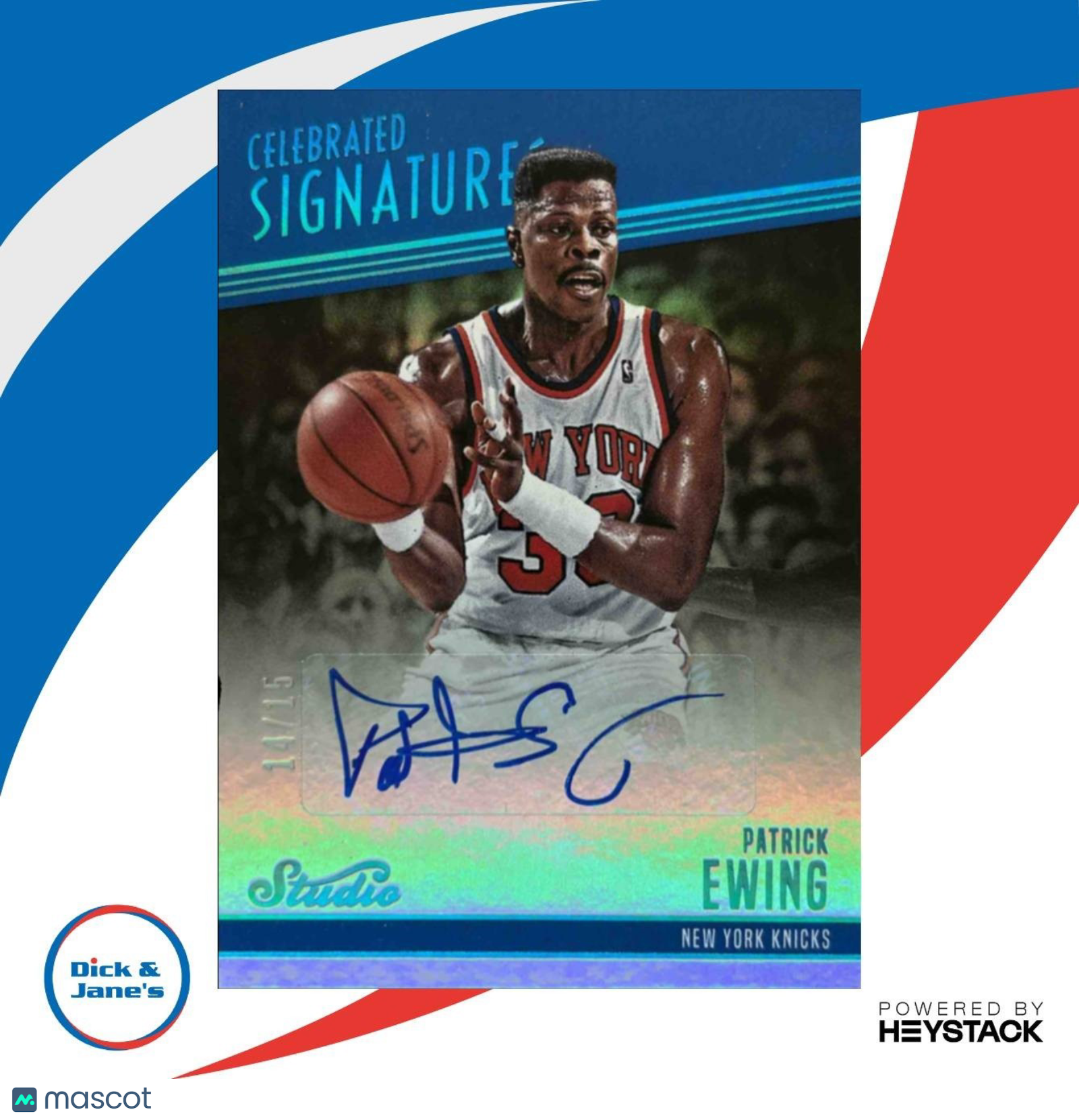 2016-17 Panini Studio Patrick Ewing Celebrated Signatures Teal /15 Auto Knicks - Sports Cards