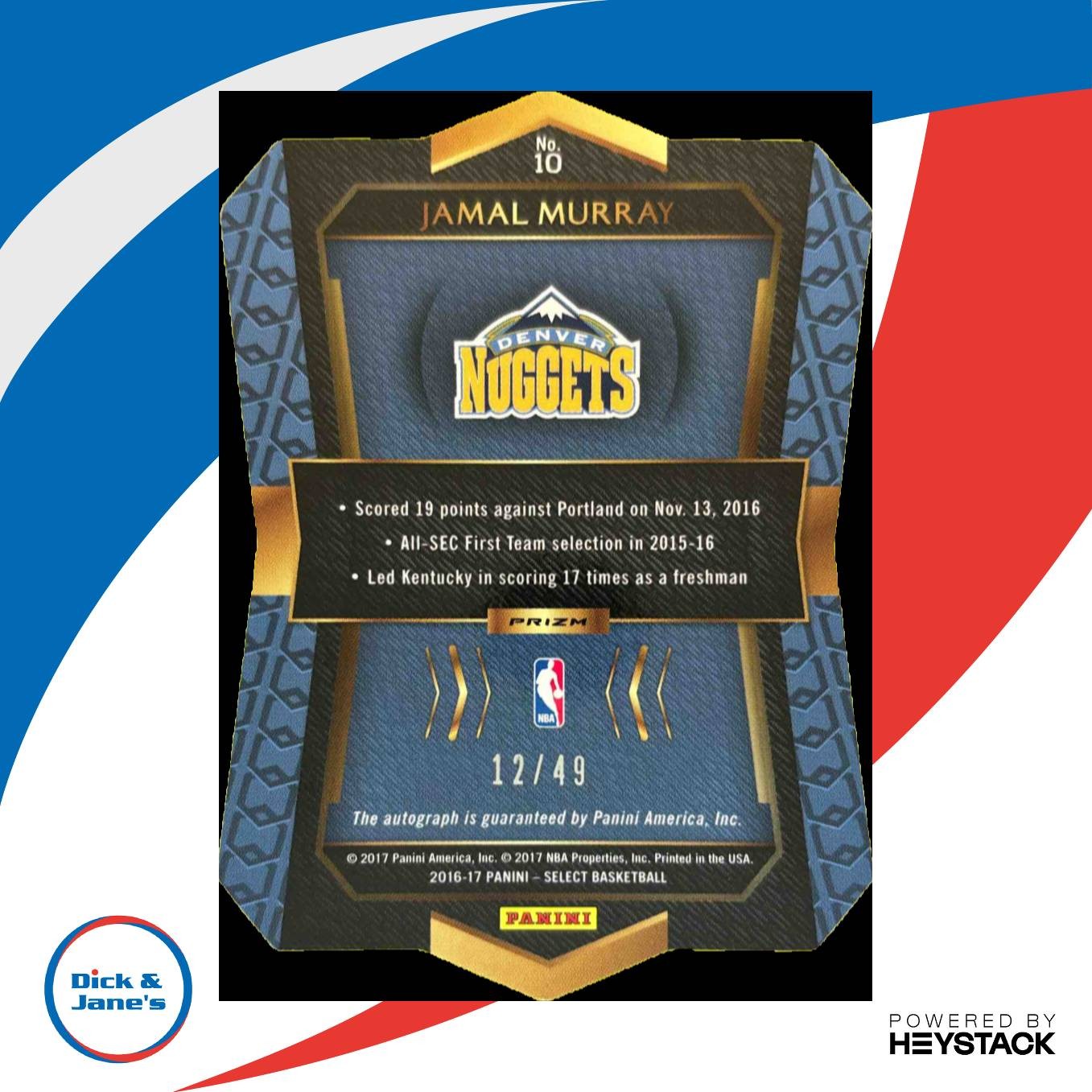 2016-17 Select Jamal Murray Die Cut Rookie Auto Scope /49 #10 RC Denver Nuggets - Sports Cards
