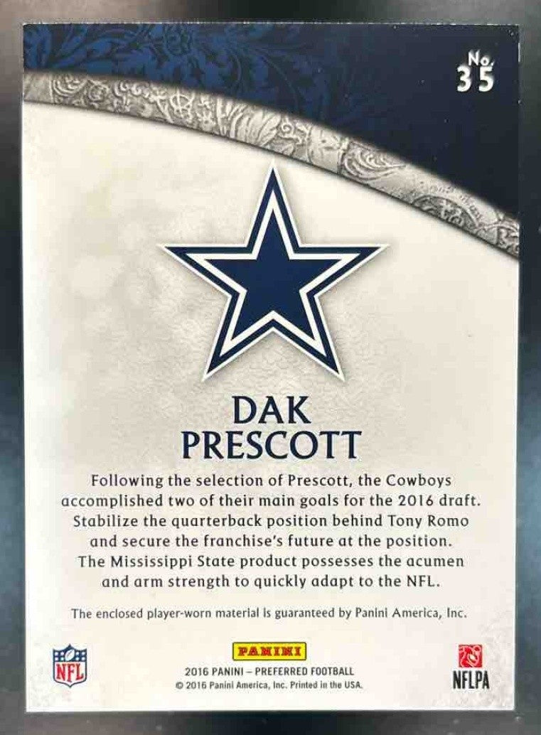 2016 Crown Royale Dak Prescott Jumbo Rookie Silhouettes Jerseys #35 RC Cowboys - Sports Cards