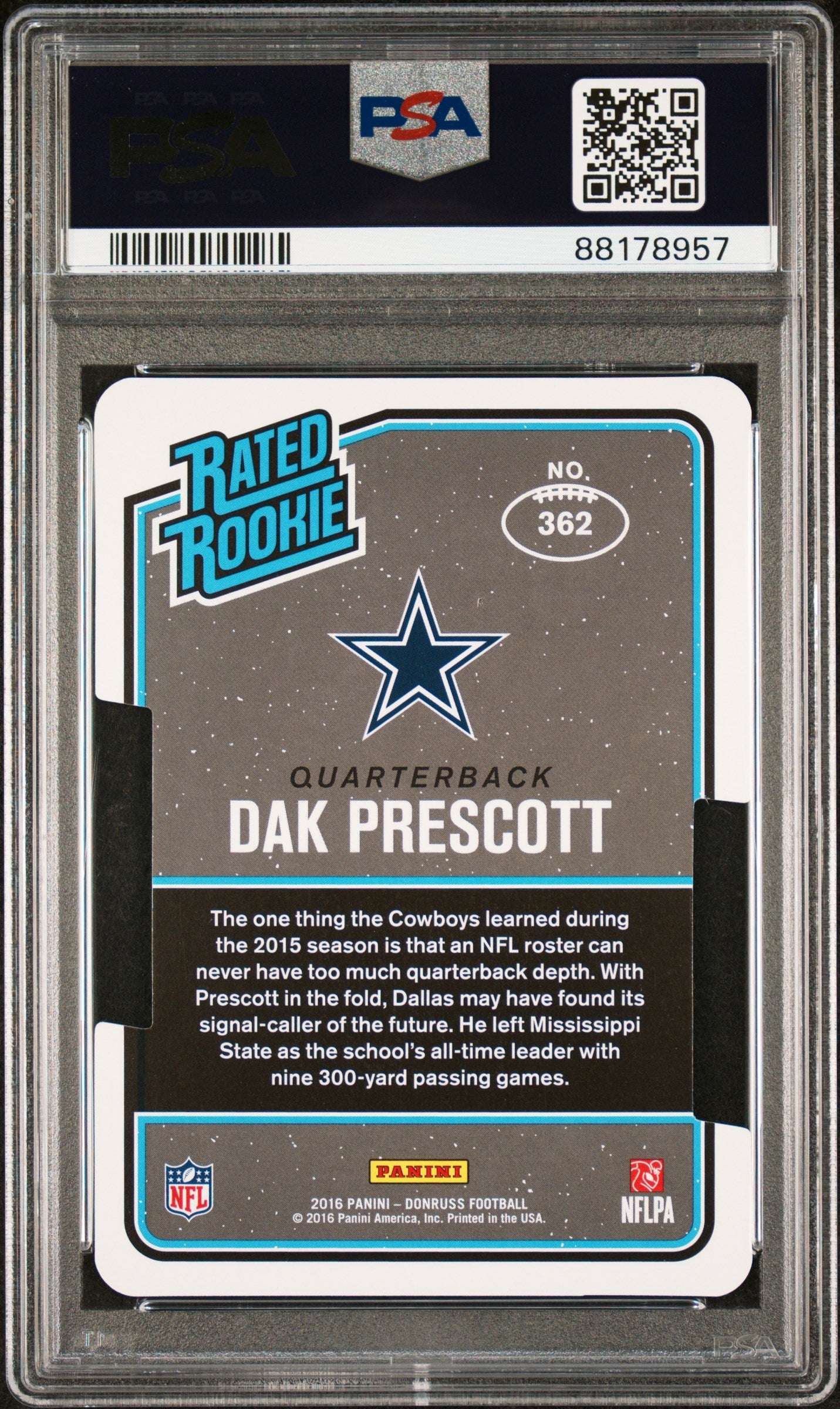 2016 Donruss Dak Prescott Press Proof Silver Die Cut /75 Rated Rookie PSA 10 GEM - Graded Sports Cards