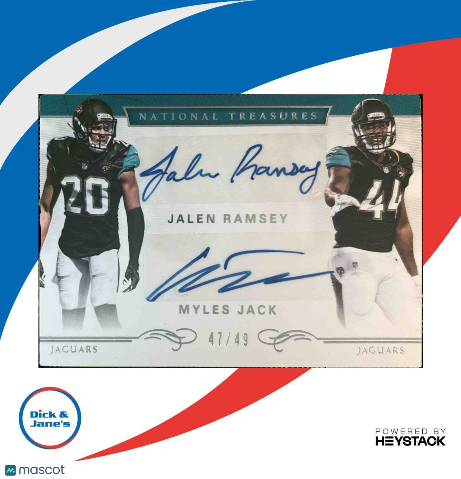 2016 National Treasures Jalen Ramsey Myles Jack Dual Signatures /49 Auto Jaguars - Sports Cards