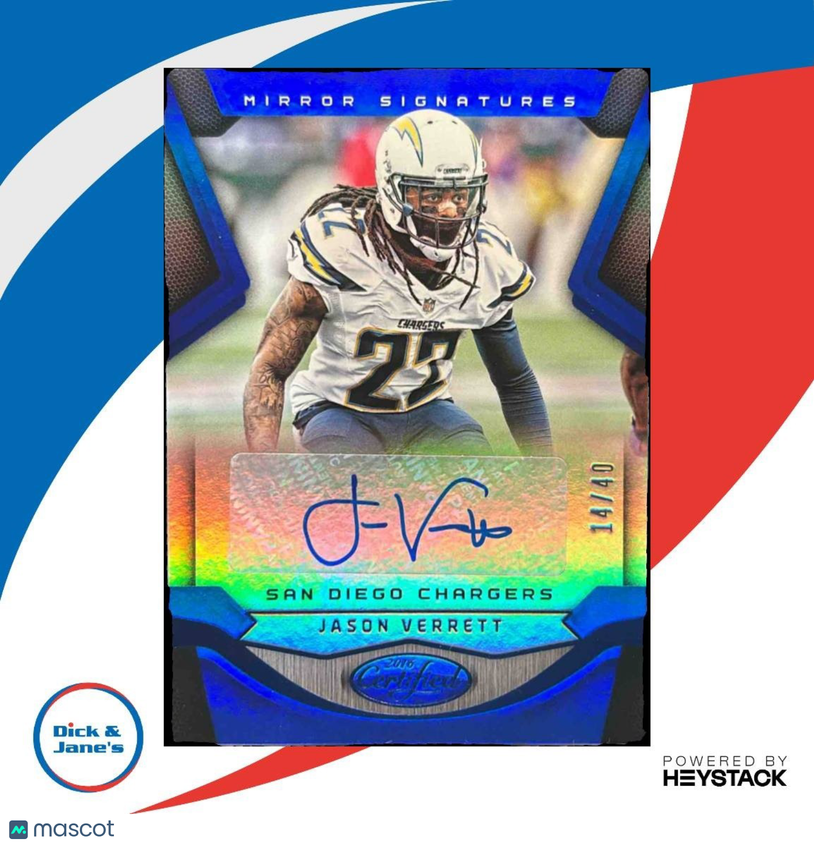 2016 Panini Certified Jason Verrett Mirror Signatures Blue /40 T Auto Chargers - Sports Cards