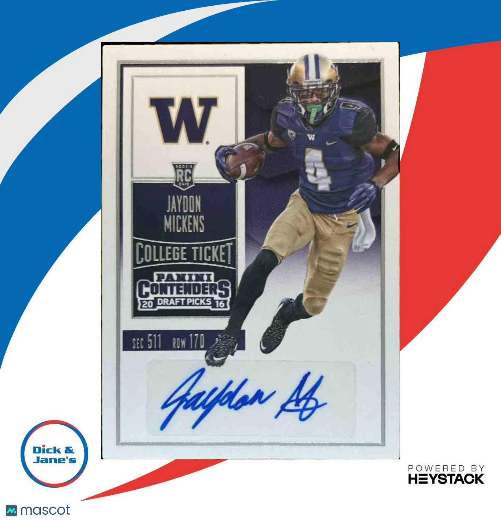 2016 Panini Contenders Draft Picks Jaydon Mickens #185 Auto Washington Huskies - Sports Cards