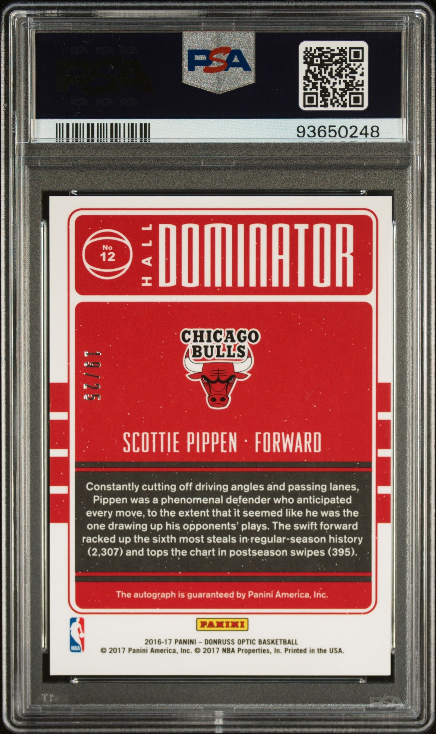 2016 Panini Donruss Optic Dominator Signatures Scottie Pippen Hall SIG. #12 PSA 9 - Graded Sports Cards