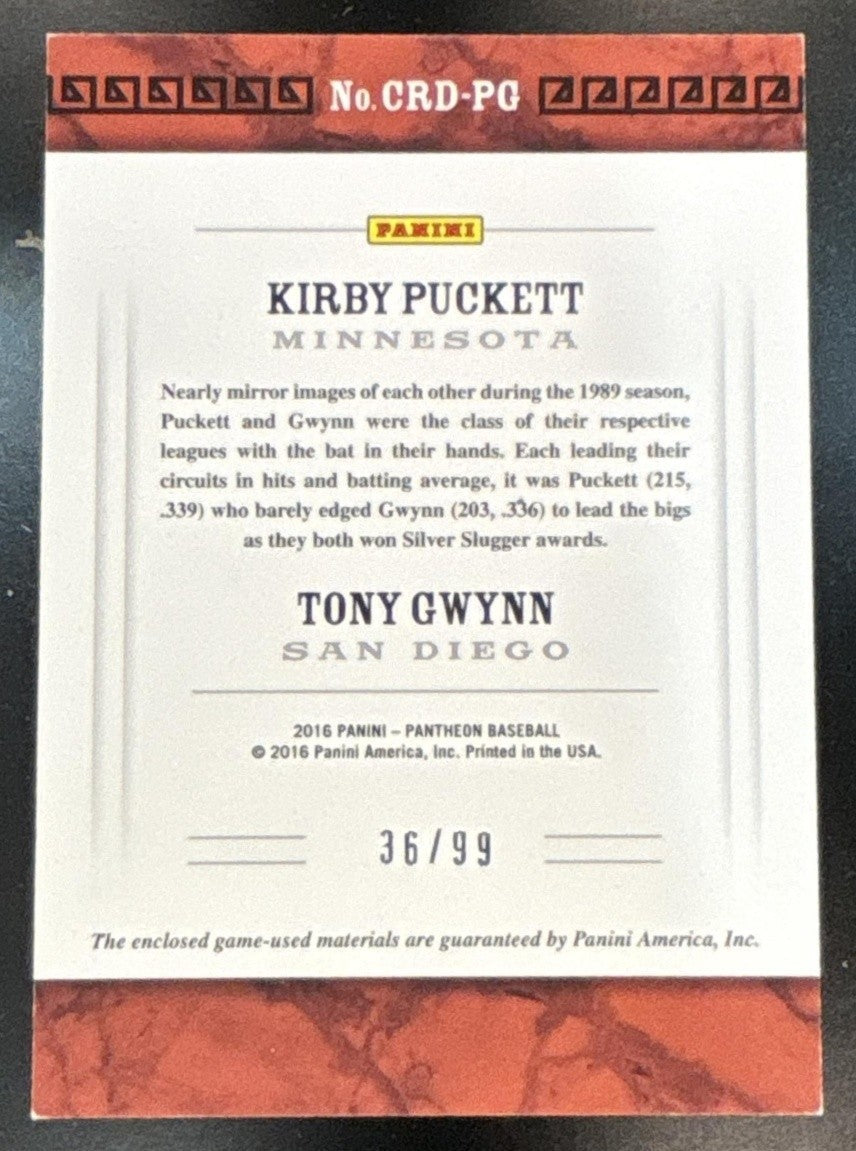 2016 Panini Pantheon Kirby Puckett Tony Gwynn Class and Rank Dual Patch /99 - Sports Cards
