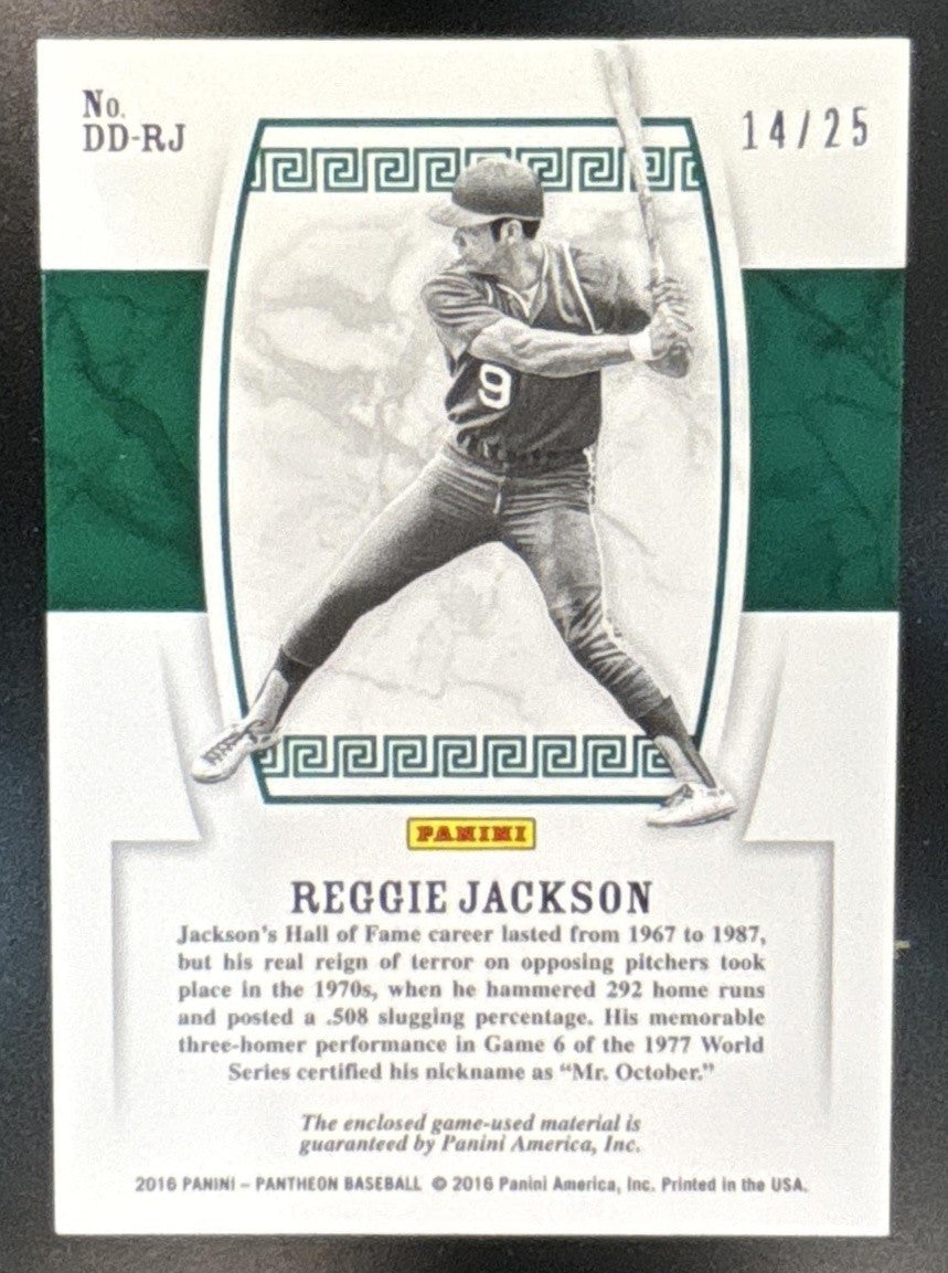 2016 Panini Pantheon Reggie Jackson Decade Deities Gold /25 MEM Oakland Athletic - Sports Cards