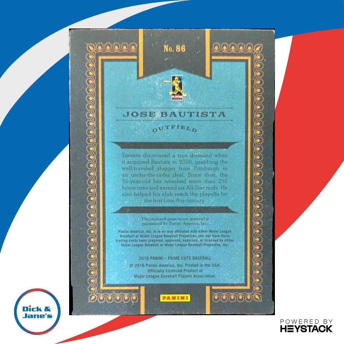 2016 Panini Prime Cuts Jose Bautista /149 #86 MEM Toronto Blue Jays - Sports Cards