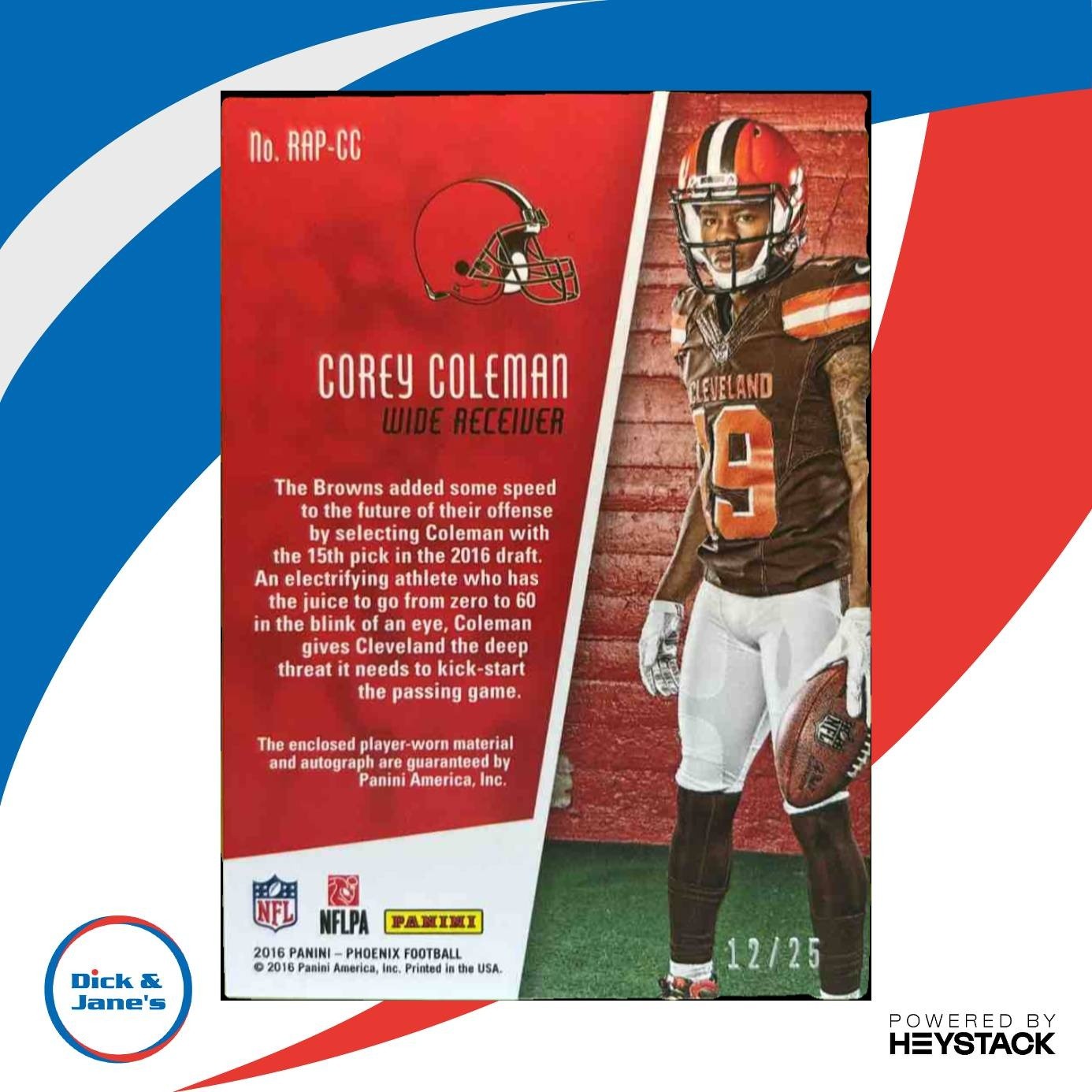 2016 Phoenix Corey Coleman RPS Rookie Jumbo Auto Patch Yellow /25 RC Browns - Sports Cards