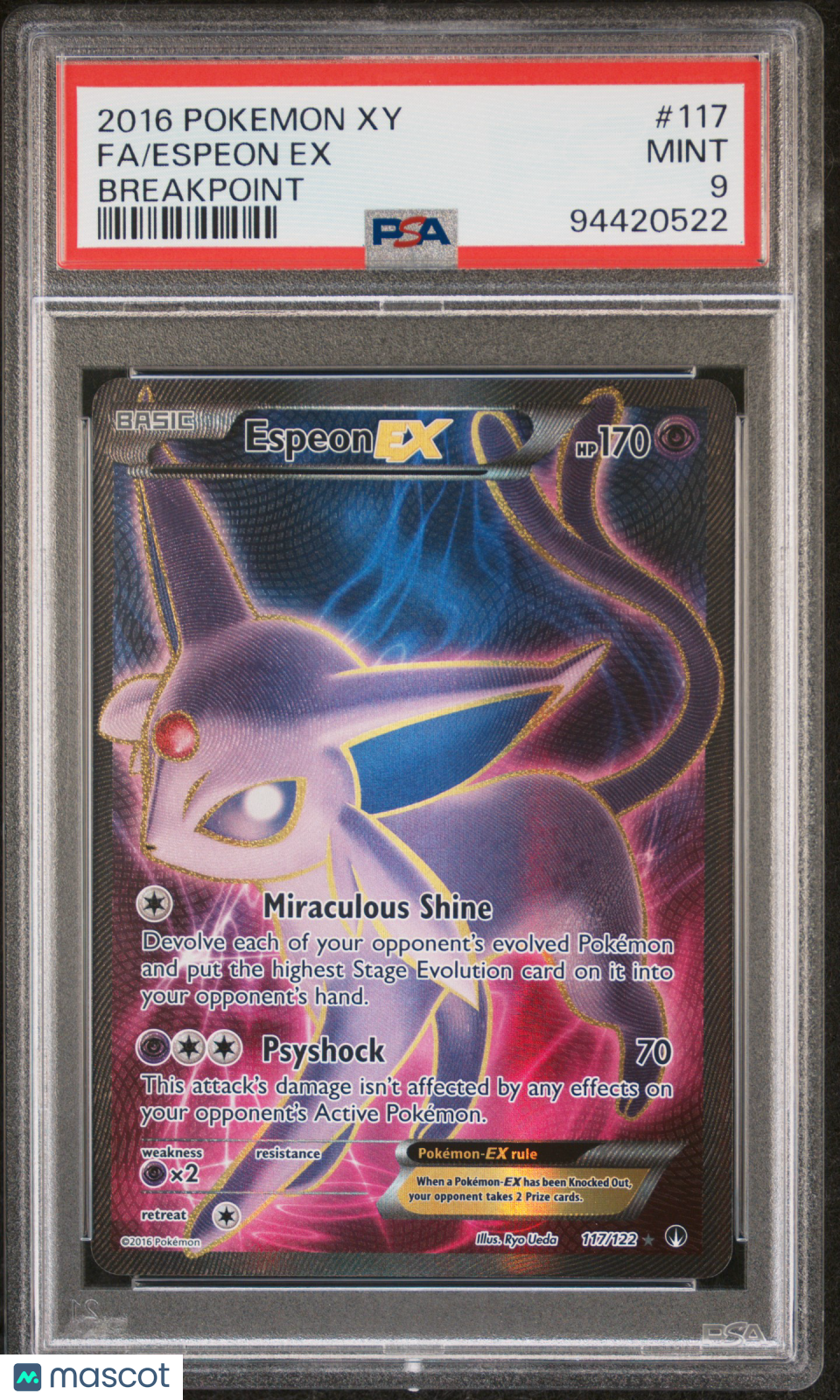 2016 Pokemon XY Breakpoint Espeon EX #117 FA PSA 9 MINT - Graded TCG/CCG