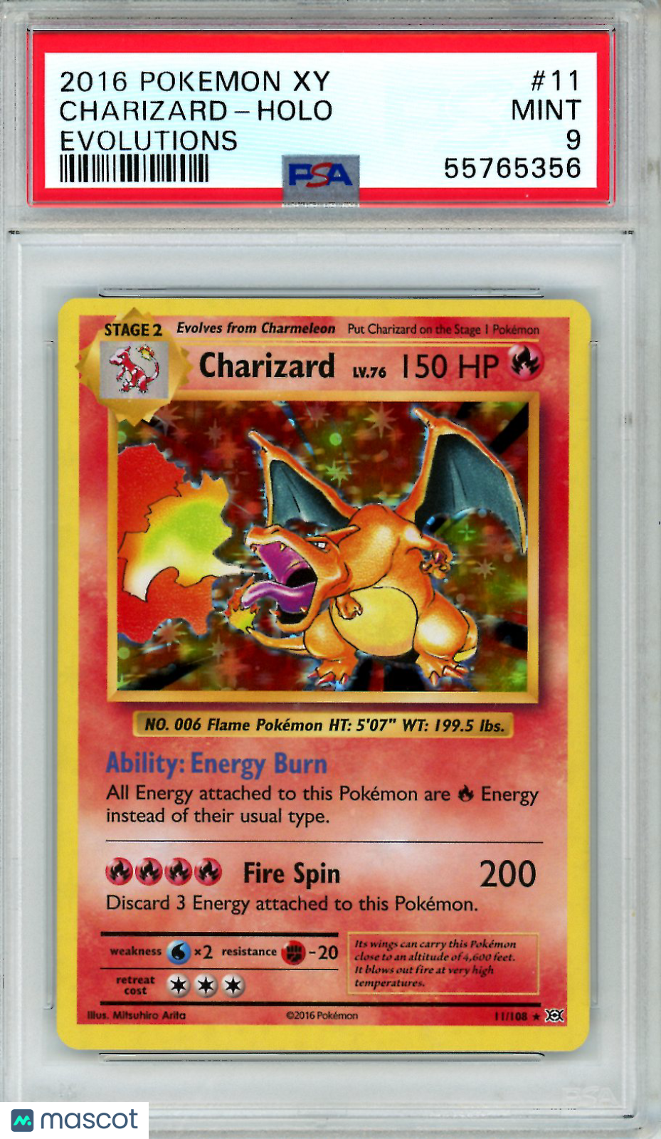 2016 Pokemon XY Evolutions Charizard #11 Holo PSA 9 MINT - Graded TCG/CCG