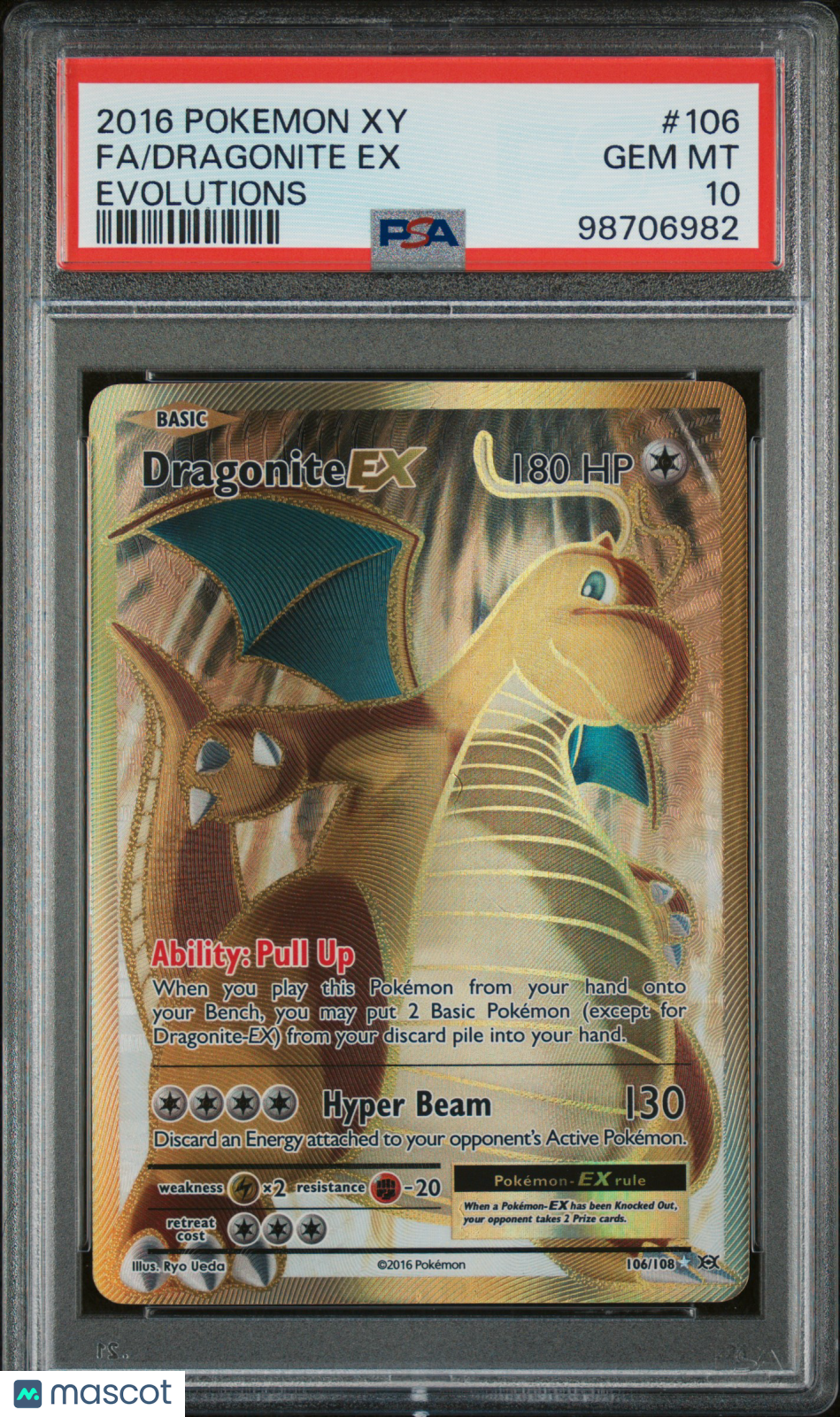 2016 Pokemon XY Evolutions Dragonite EX #106 FA PSA 10 GEM MINT - Graded TCG/CCG