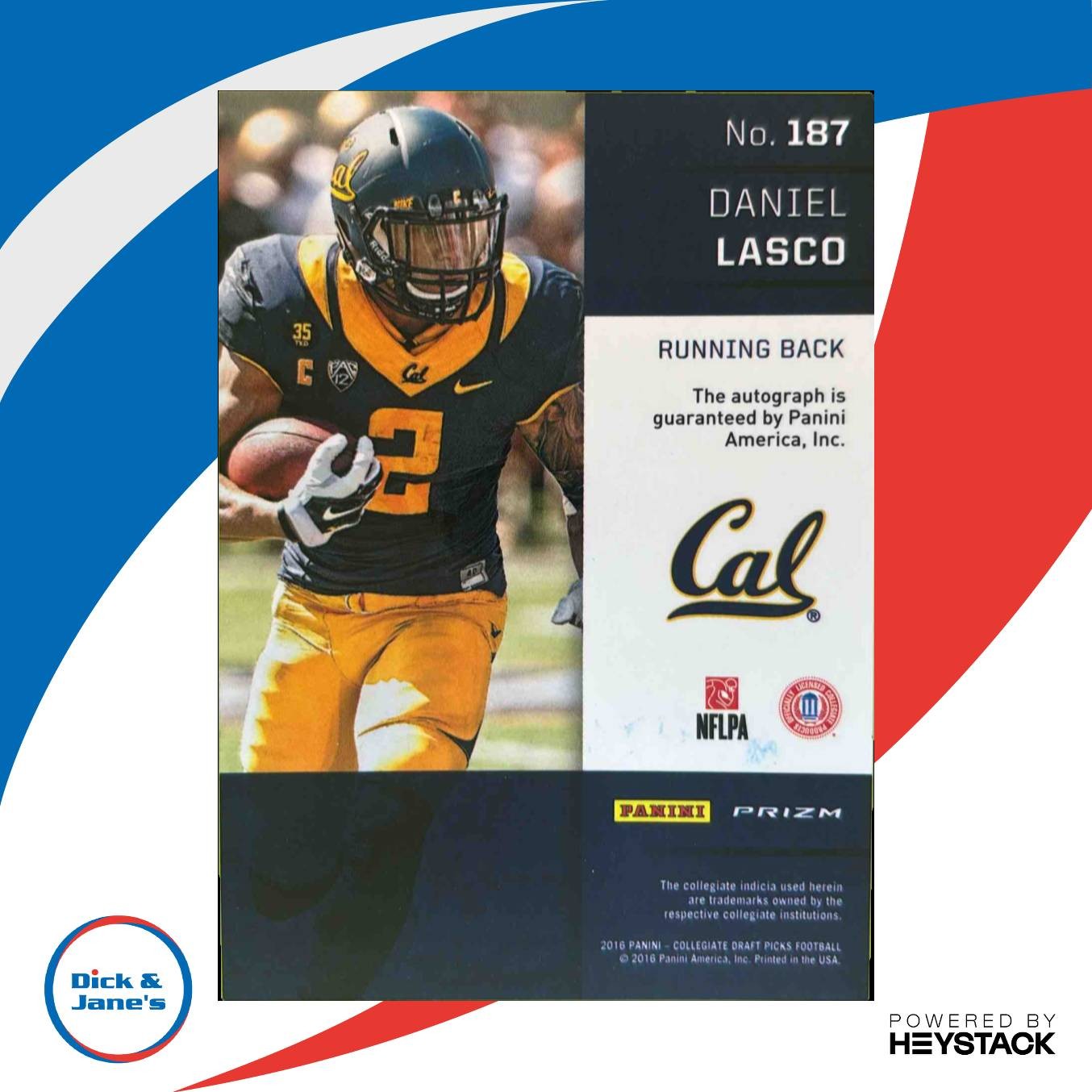 2016 Prizm Collegiate Draft Picks Daniel Lasco Auto Prizms #187 RC Bears - Sports Cards