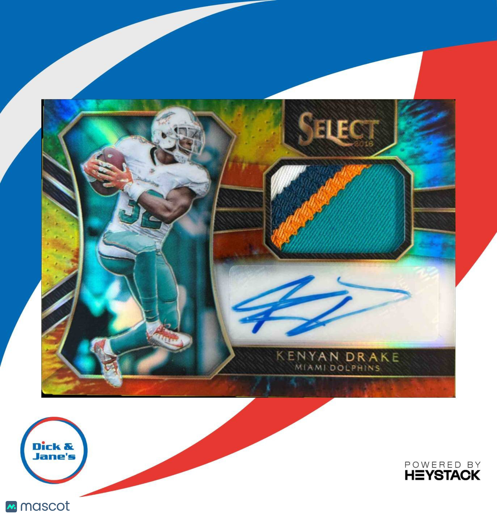 2016 Select Kenyan Drake Rookie Auto Materials Tie Dye Prizm /25 Miami Dolphins - Sports Cards