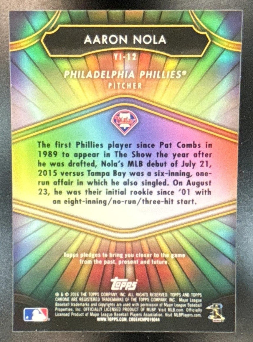 2016 Topps Chrome Aaron Nola Youth Impact #YI-12 RC Philadelphia Phillies - Sports Cards