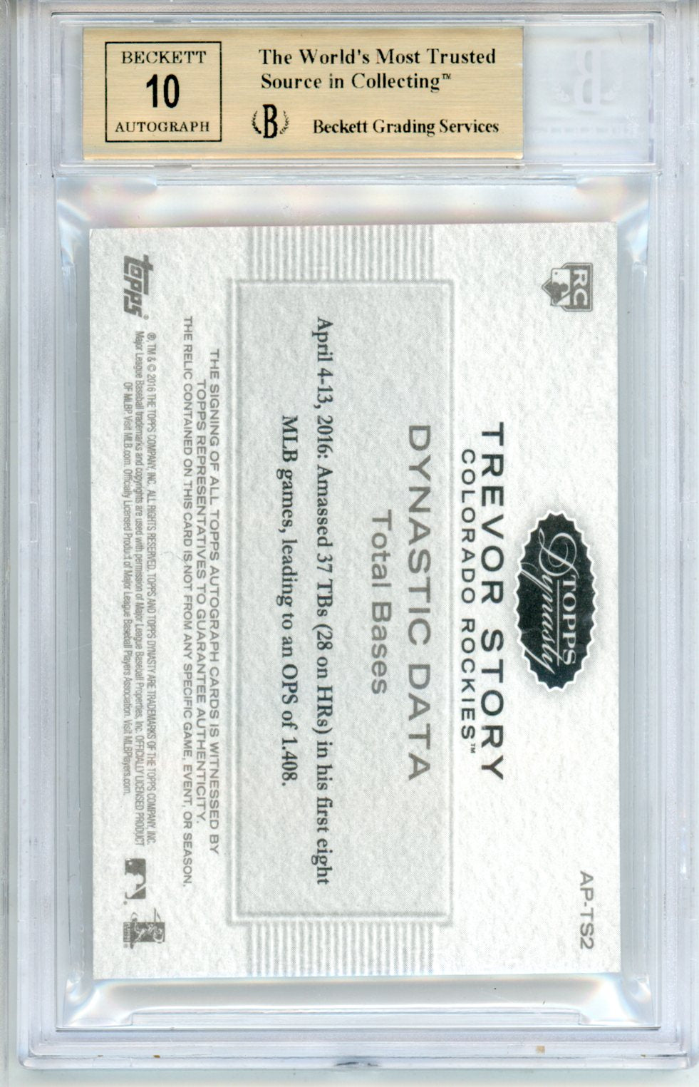 2016 Topps Dynasty Autograph Patches 5 Trevor Story #APTS2 BGS 9.5 - Graded Sports Cards