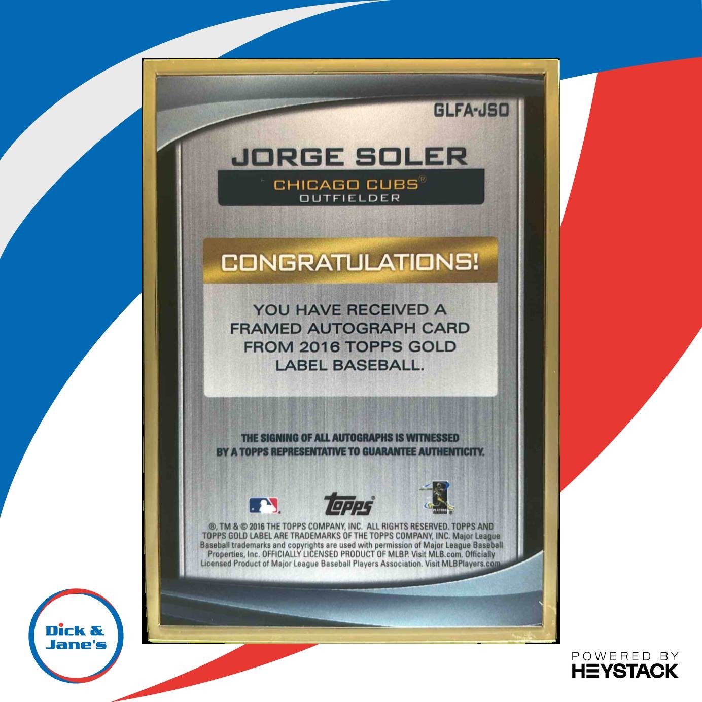 2016 Topps Gold Label Jorge Soler Framed Auto #GLFA-JSO Chicago Cubs - Sports Cards