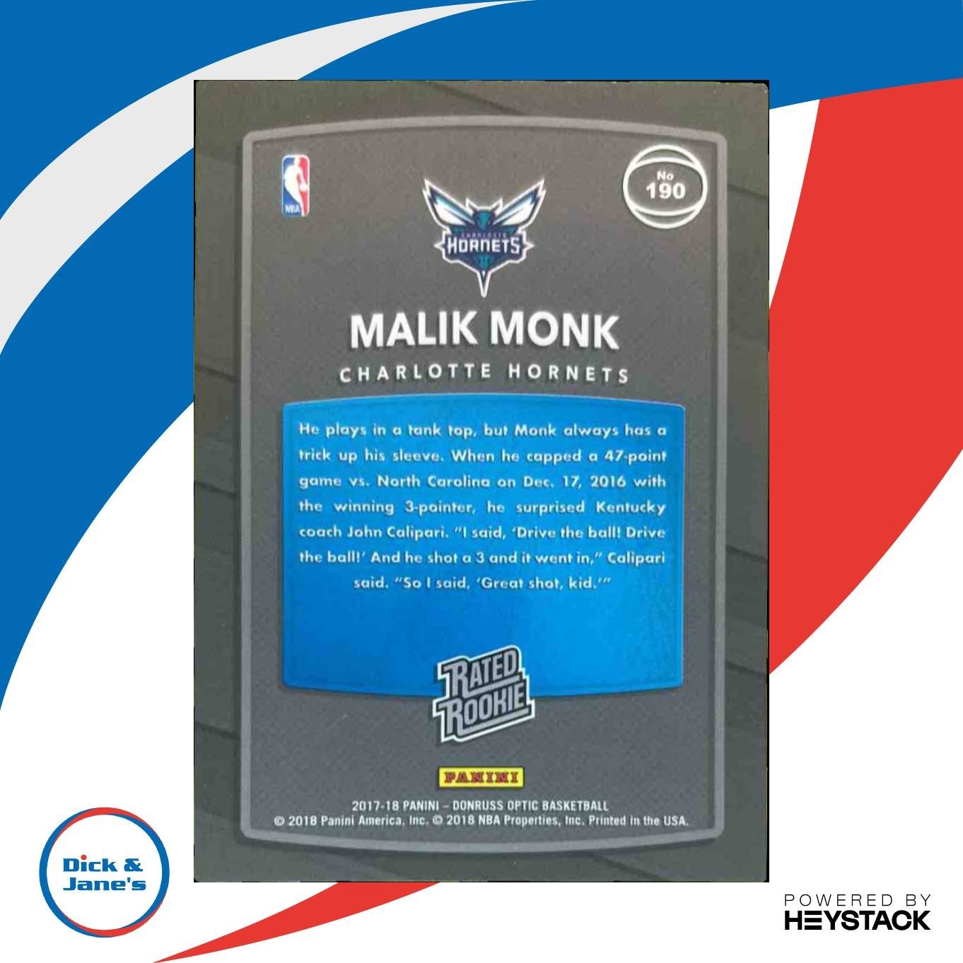 2017-18 Panini Donruss Optic Malik Monk #190 RC Charlotte Hornets - Sports Cards