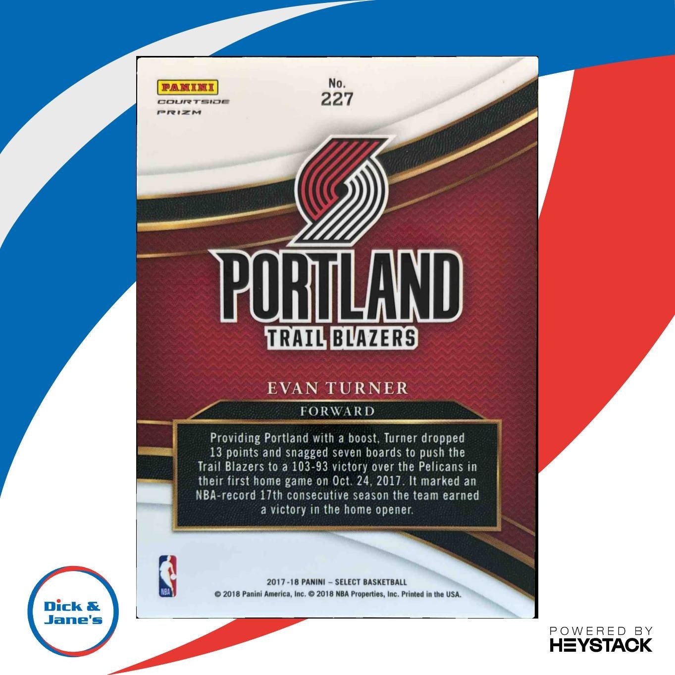 2017-18 Panini Select Evan Turner Zebra Prizms #227 Courtside Trail Blazers - Sports Cards