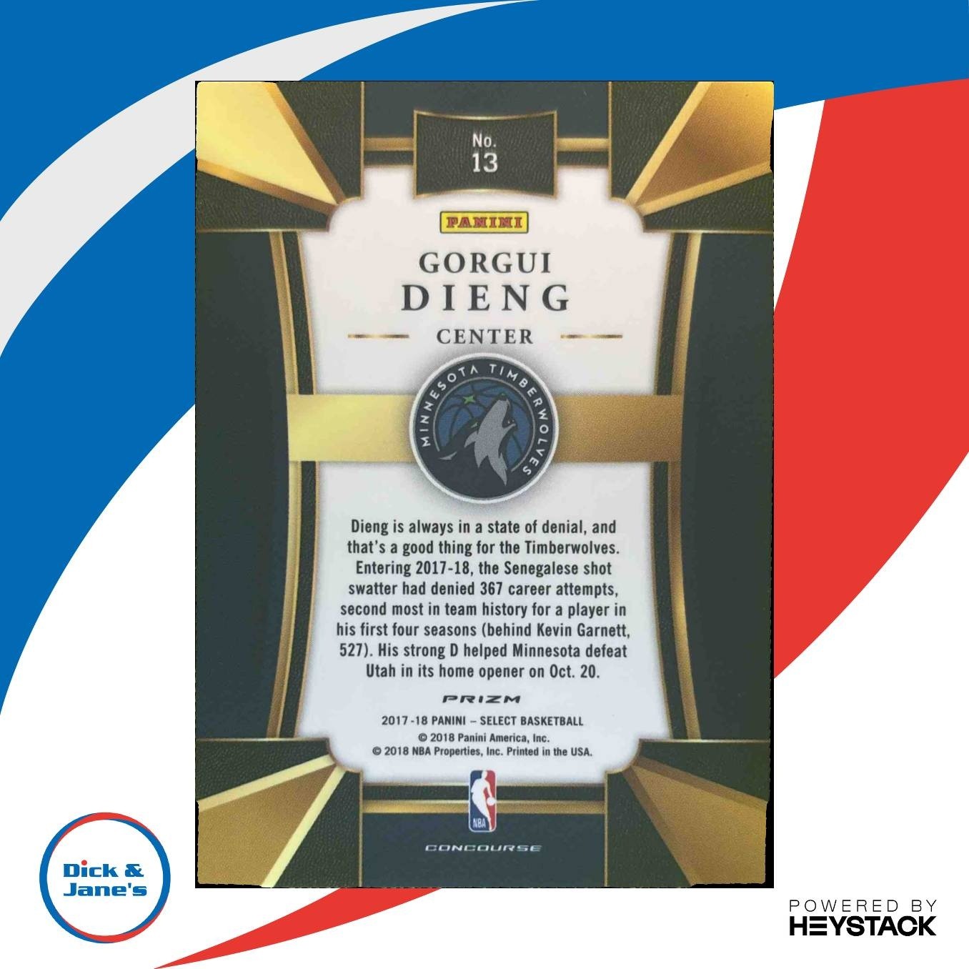 2017-18 Panini Select Gorgui Dieng Zebra Prizms #13 Minnesota Timberwolves - Sports Cards