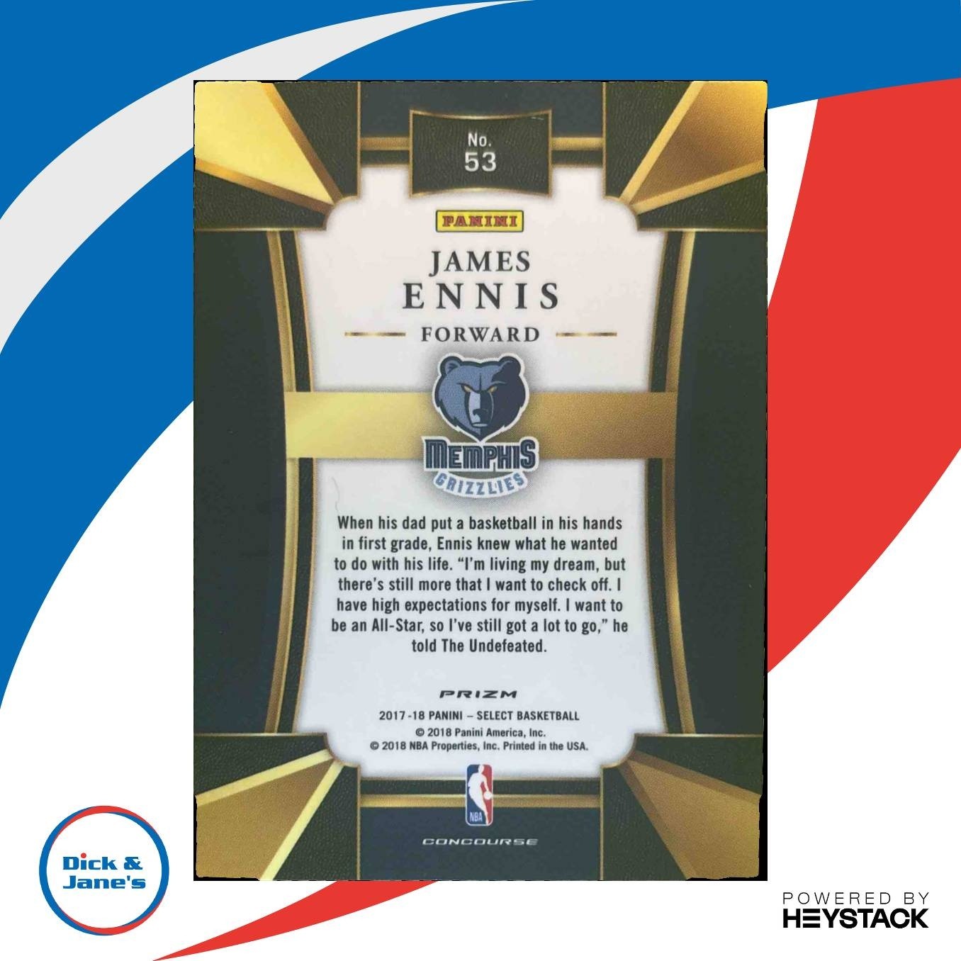 2017-18 Panini Select James Ennis Zebra Prizms #53 Concourse Memphis Grizzlies - Sports Cards