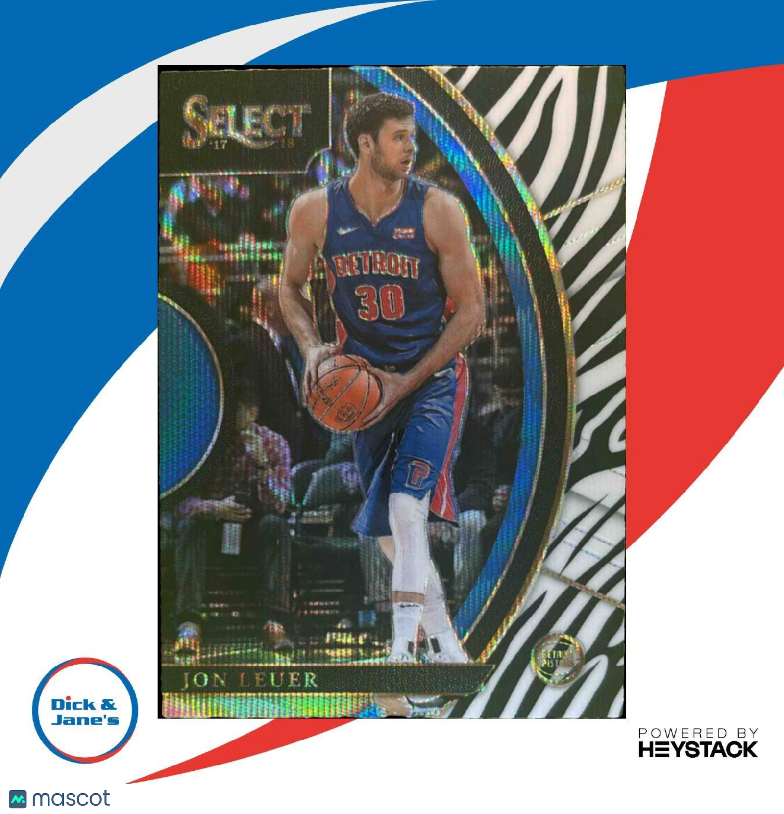 2017-18 Panini Select Jon Leuer Zebra Prizms #65 Concourse Detroit Pistons - Sports Cards