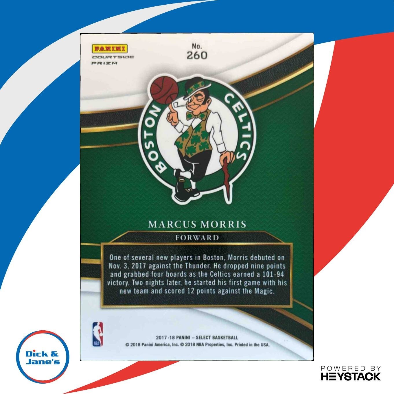 2017-18 Panini Select Marcus Morris Zebra Prizms #260 Courtside Boston Celtics - Sports Cards