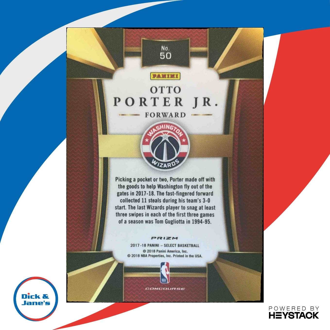 2017-18 Panini Select Otto Porter Jr. Zebra Prizms #50 Washington Wizards - Sports Cards