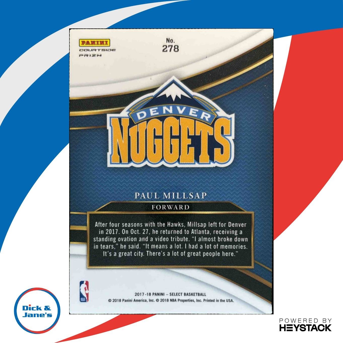 2017-18 Panini Select Paul Millsap Zebra Prizms #278 Courtside Denver Nuggets - Sports Cards