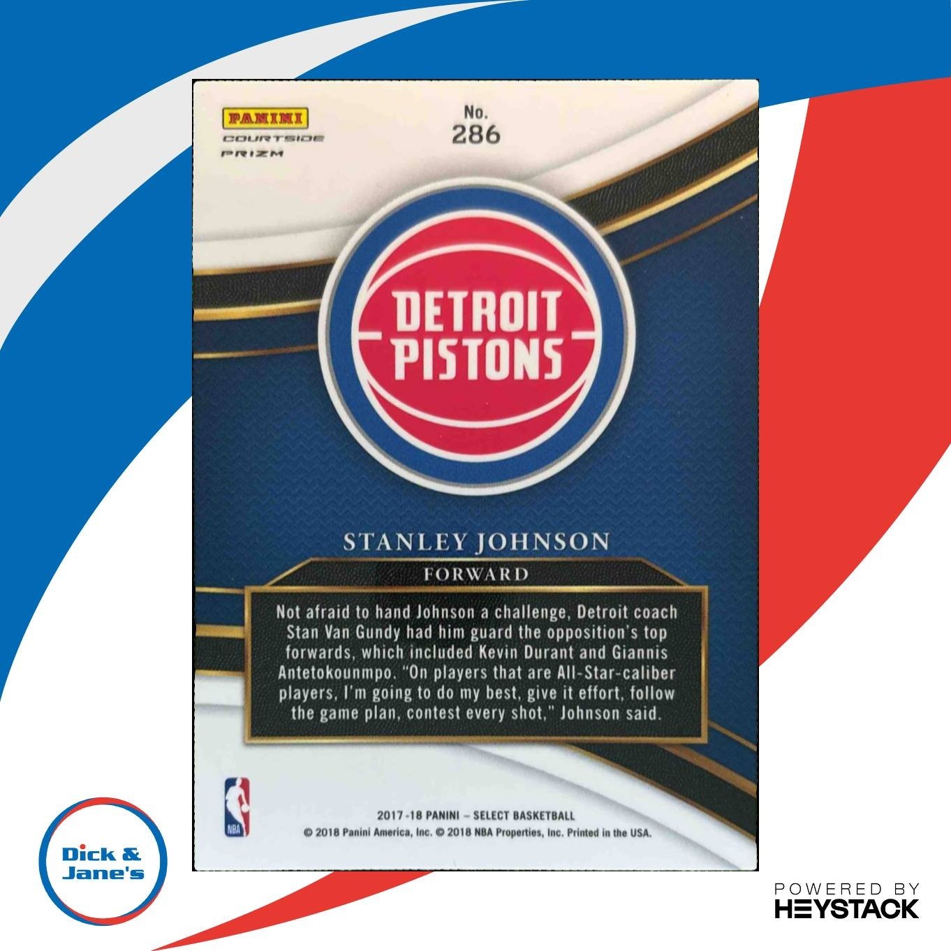 2017-18 Panini Select Stanley Johnson Zebra Prizms #286 Courtside Pistons - Sports Cards