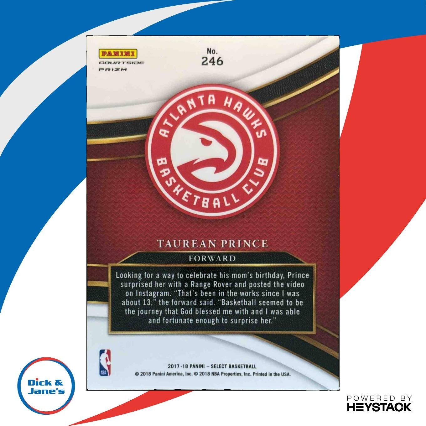 2017-18 Panini Select Taurean Prince Zebra Prizms #246 Courtside Atlanta Hawks - Sports Cards
