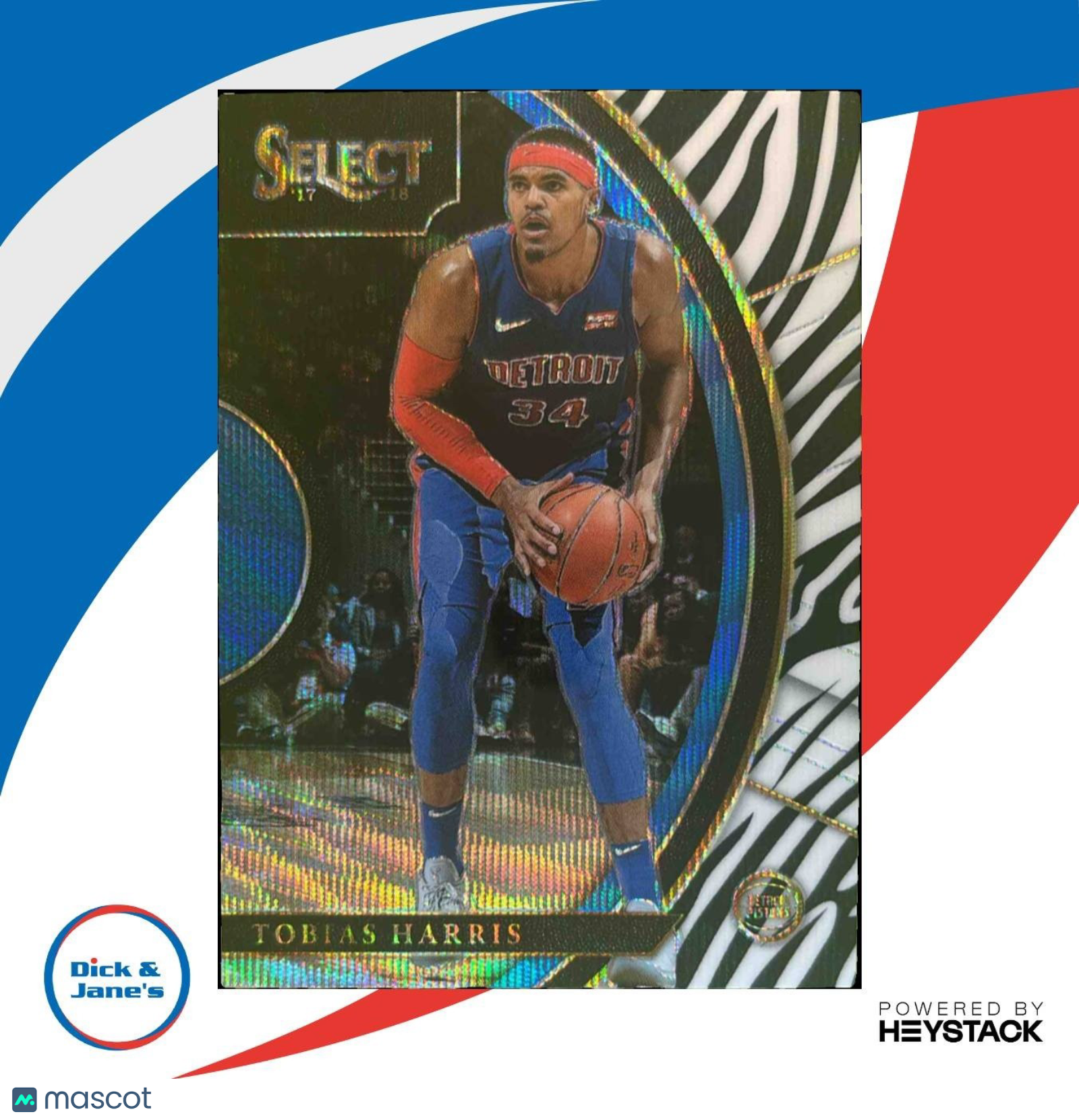 2017-18 Panini Select Tobias Harris Zebra Prizms #62 Concourse Detroit Pistons - Sports Cards