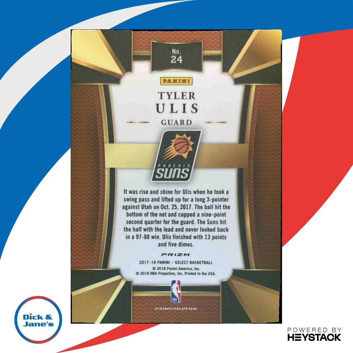 2017-18 Panini Select Tyler Ulis Zebra Prizms #24 Concourse Phoenix Suns - Sports Cards