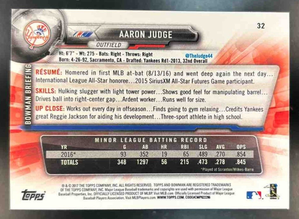 2017 Bowman Aaron Judge #32 RC New York Yankees - Sports Cards