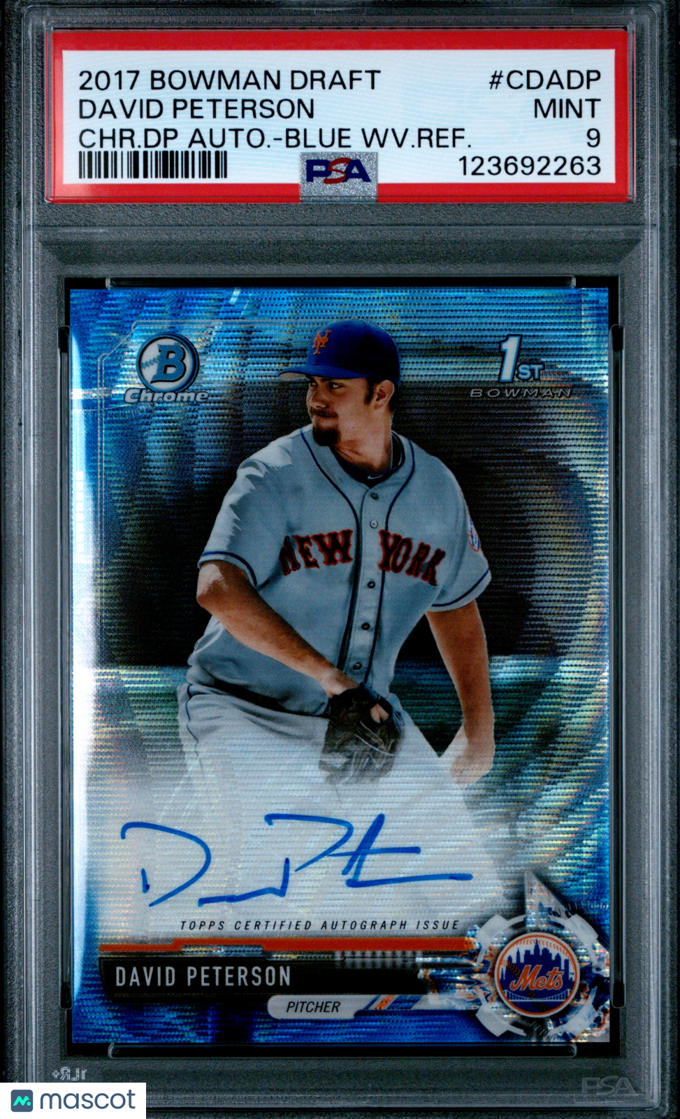 2017 Bowman Draft Chrome DP Auto David Peterson Blue WV. Refractor /150 PSA 9 - Graded Sports Cards